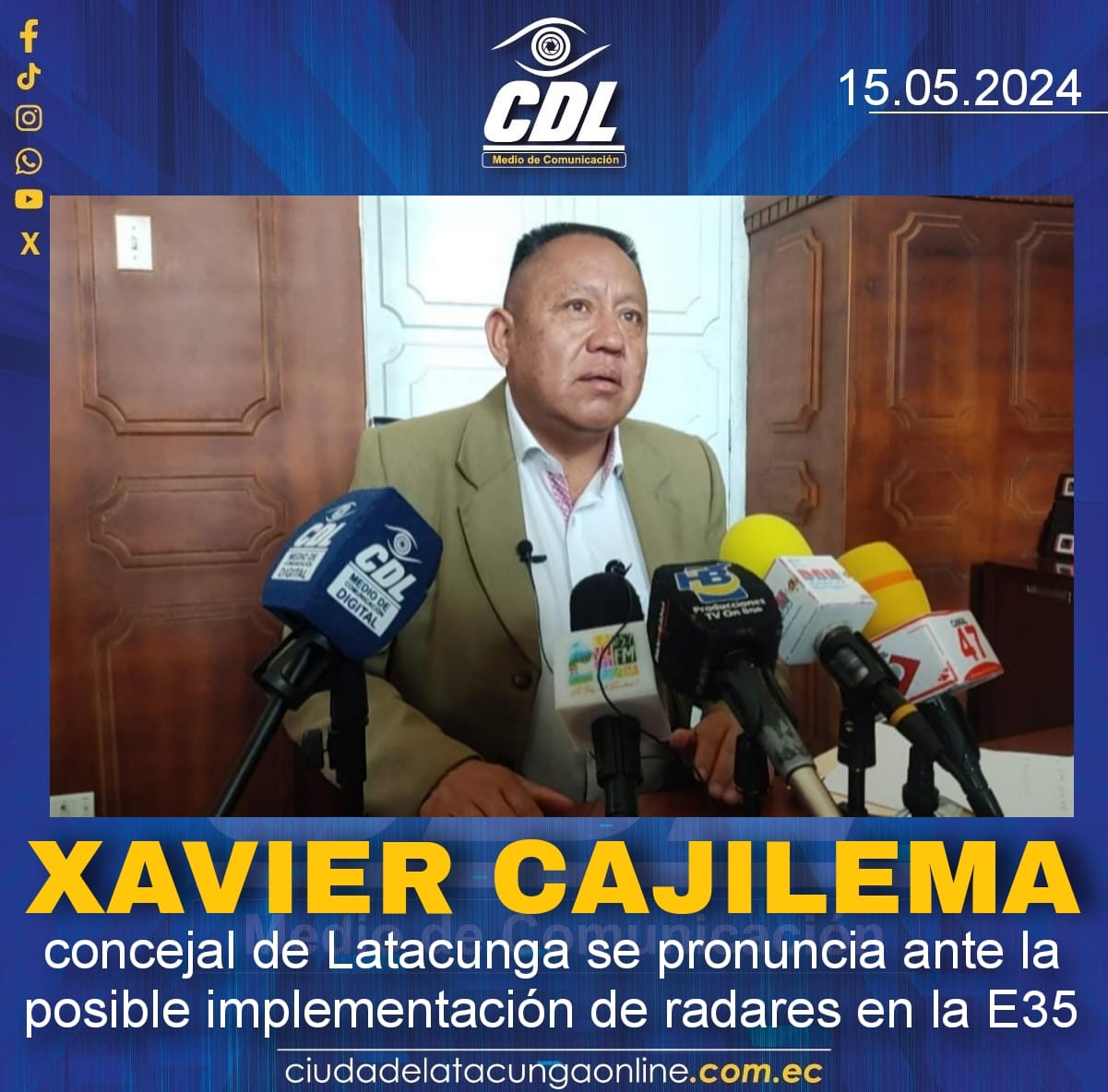 Xavier Cajilema, concejal de Latacunga se pronuncia ante la posible implementación de radares en la E35