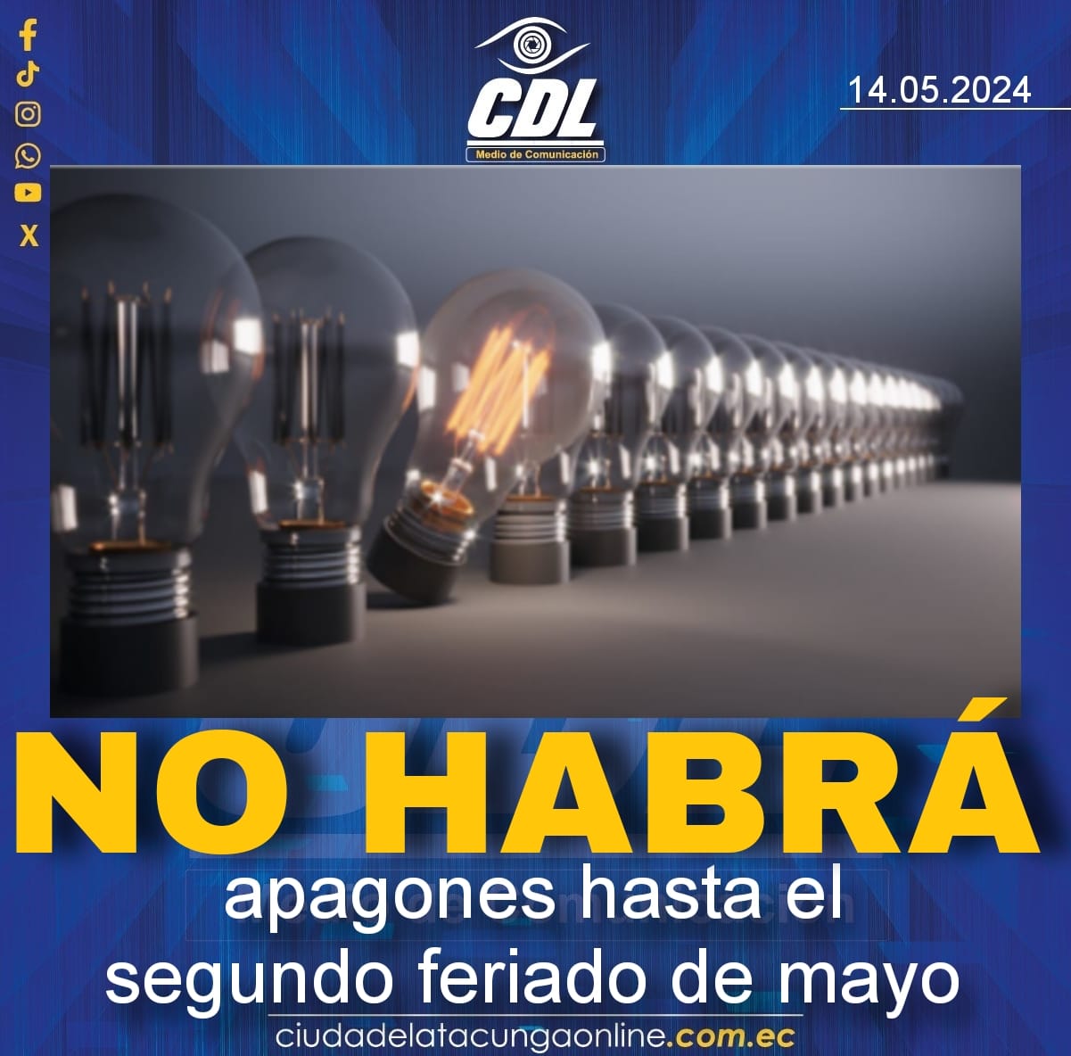 No habrá apagones hasta el segundo feriado de mayo