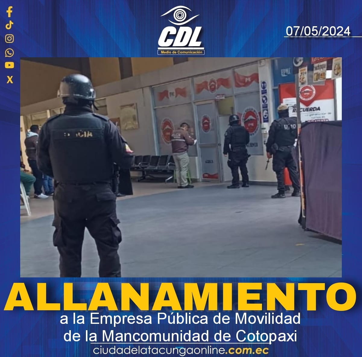 Allanamiento a la Empresa Pública de Movilidad de la Mancomunidad de Cotopaxi