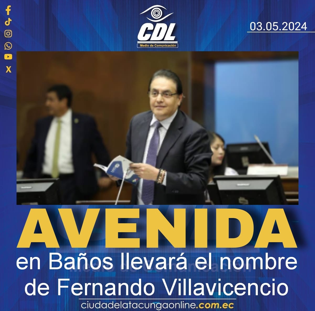 Avenida en Baños llevará el nombre de Fernando Villavicencio