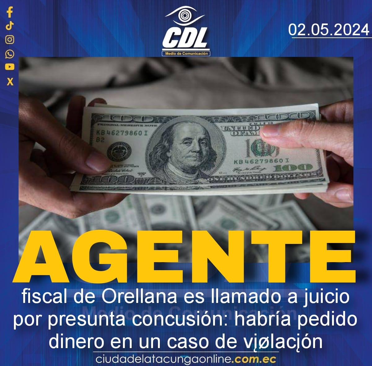 Agente fiscal de Orellana es llamado a juicio por presunta concusión: habría pedido dinero en un caso de vįølacįón