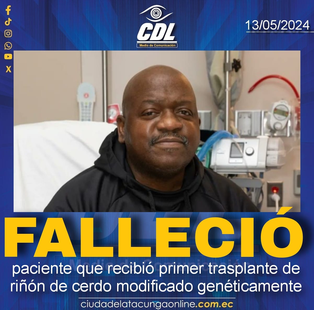Fallece paciente que recibió primer trasplante de riñón de cerdo modificado genéticamente