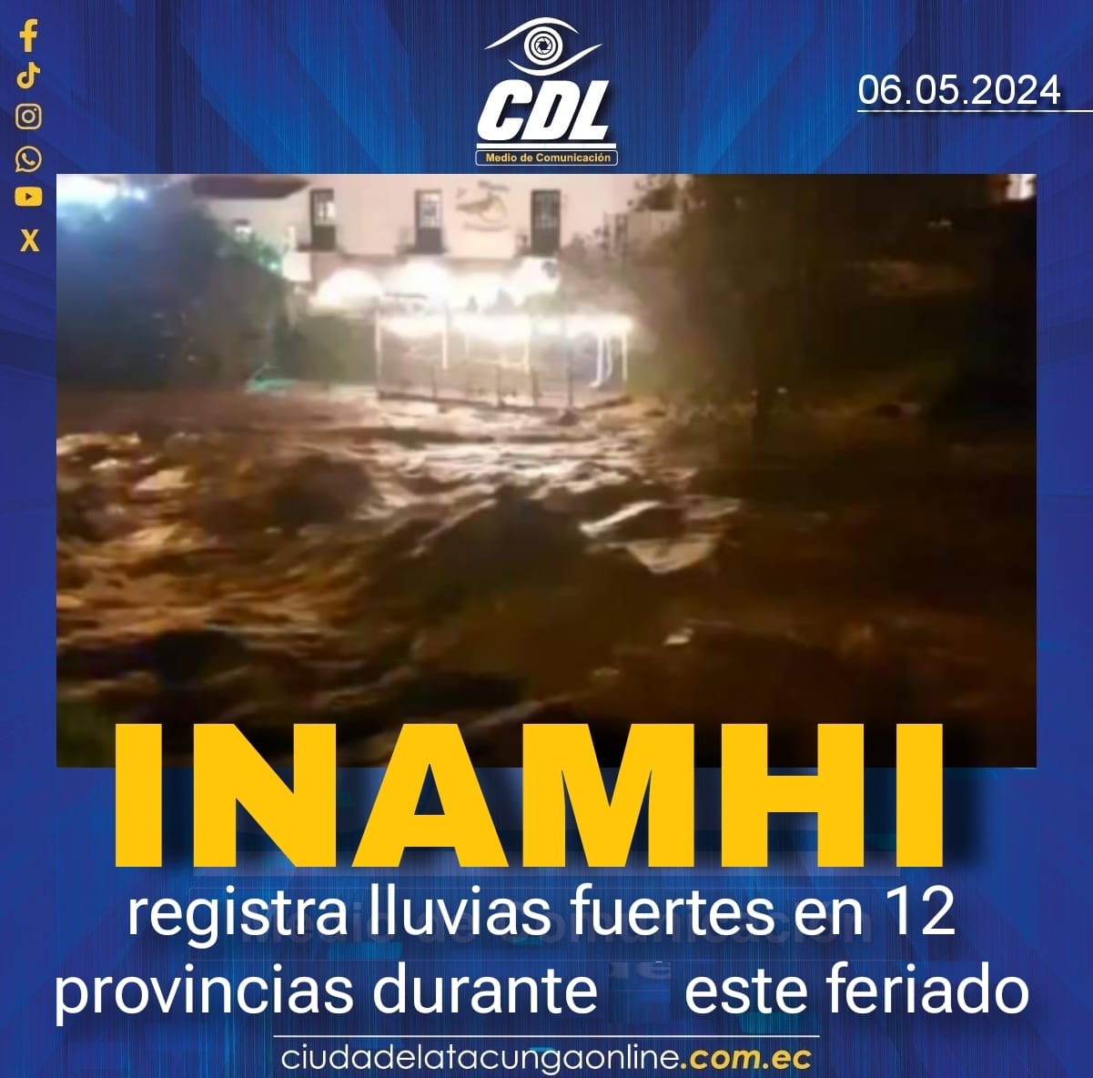 El Inamhi registra lluvias fuertes en 12 provincias durante este feriado
