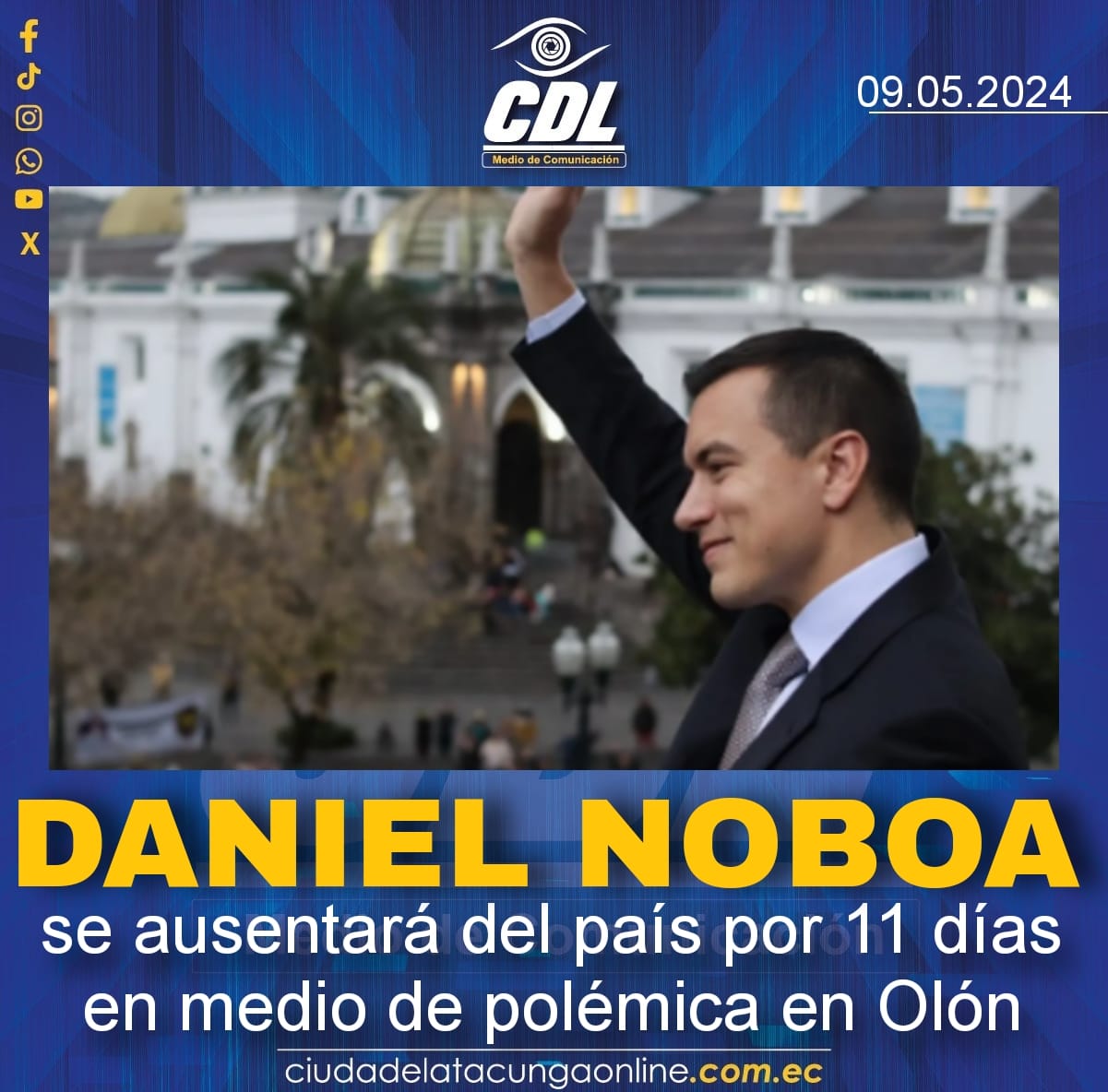 Presidente Daniel Noboa se ausentará del país por 11 días en medio de polémica en Olón