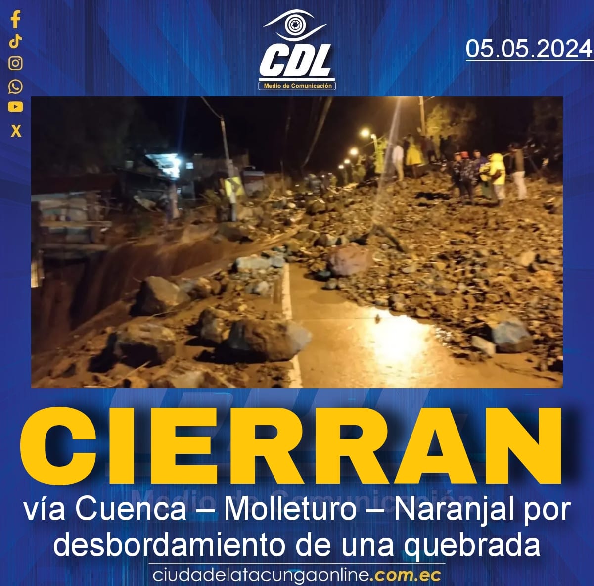 Cierran vía Cuenca – Molleturo – Naranjal por desbordamiento de una quebrada