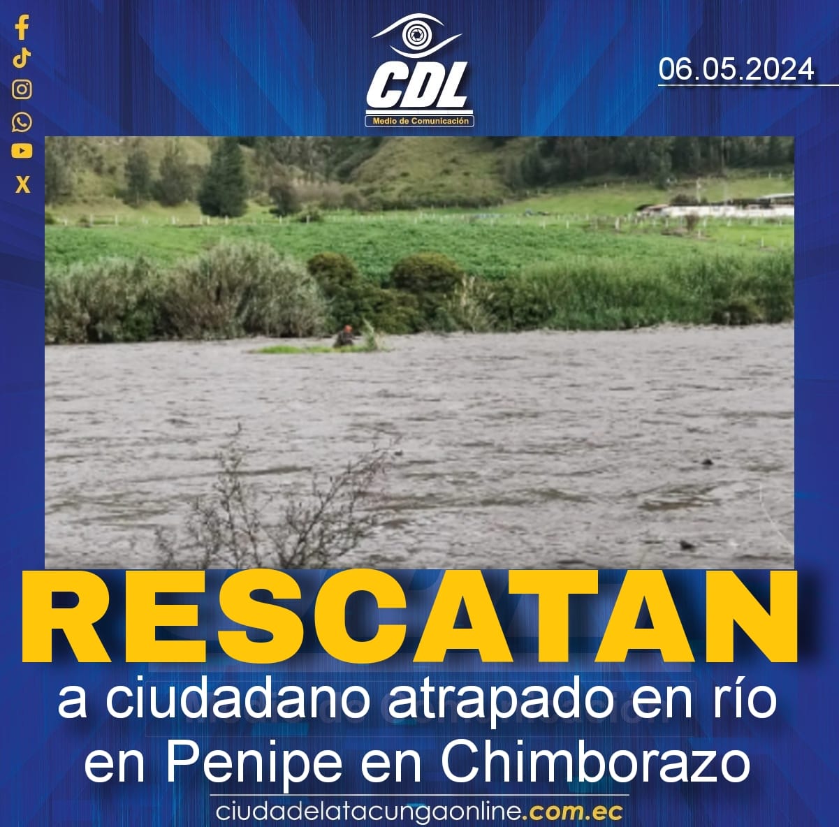 Rescatan a ciudadano atrapado en río en Penipe en Chimborazo