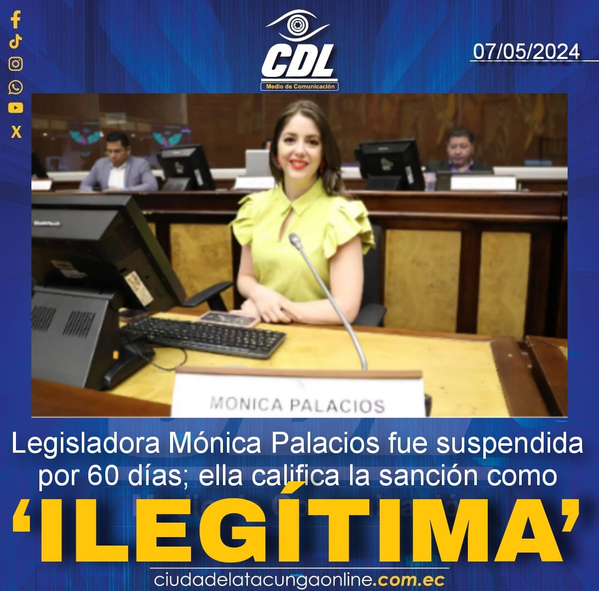 Legisladora Mónica Palacios fue suspendida por 60 días; ella califica la sanción como ‘ilegítima’