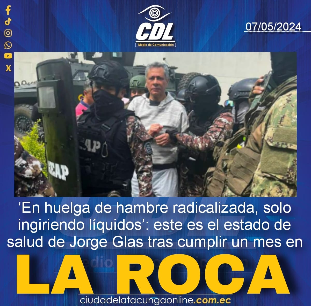 ‘En huelga de hambre radicalizada, solo ingiriendo líquidos’: este es el estado de salud de Jorge Glas tras cumplir un mes en La Roca