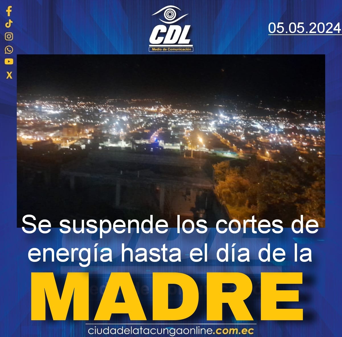 No habrá cortes de luz del 6 al 12 de mayo, anuncia ministro de Energía