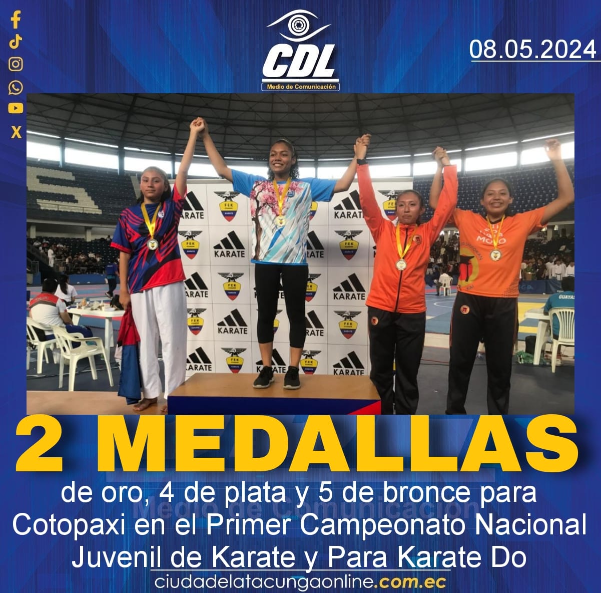 2 medallas de oro, 4 de plata y 5 de bronce para Cotopaxi en el Primer Campeonato Nacional Juvenil de Karate y Para Karate Do
