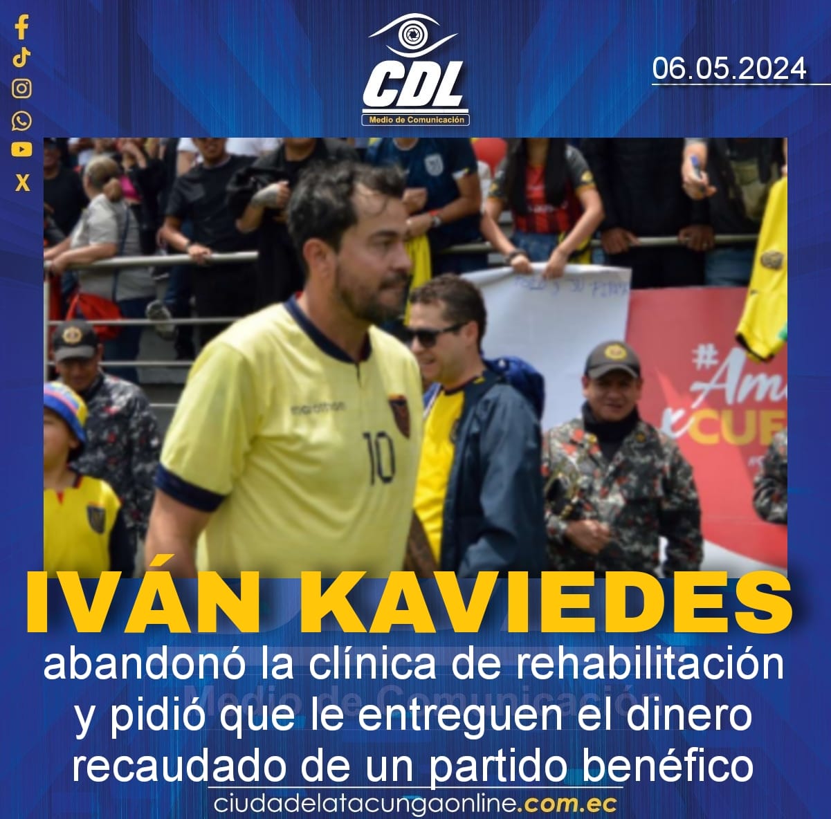 Iván Kaviedes abandonó la clínica de rehabilitación y pidió que le entreguen el dinero recaudado de un partido benéfico