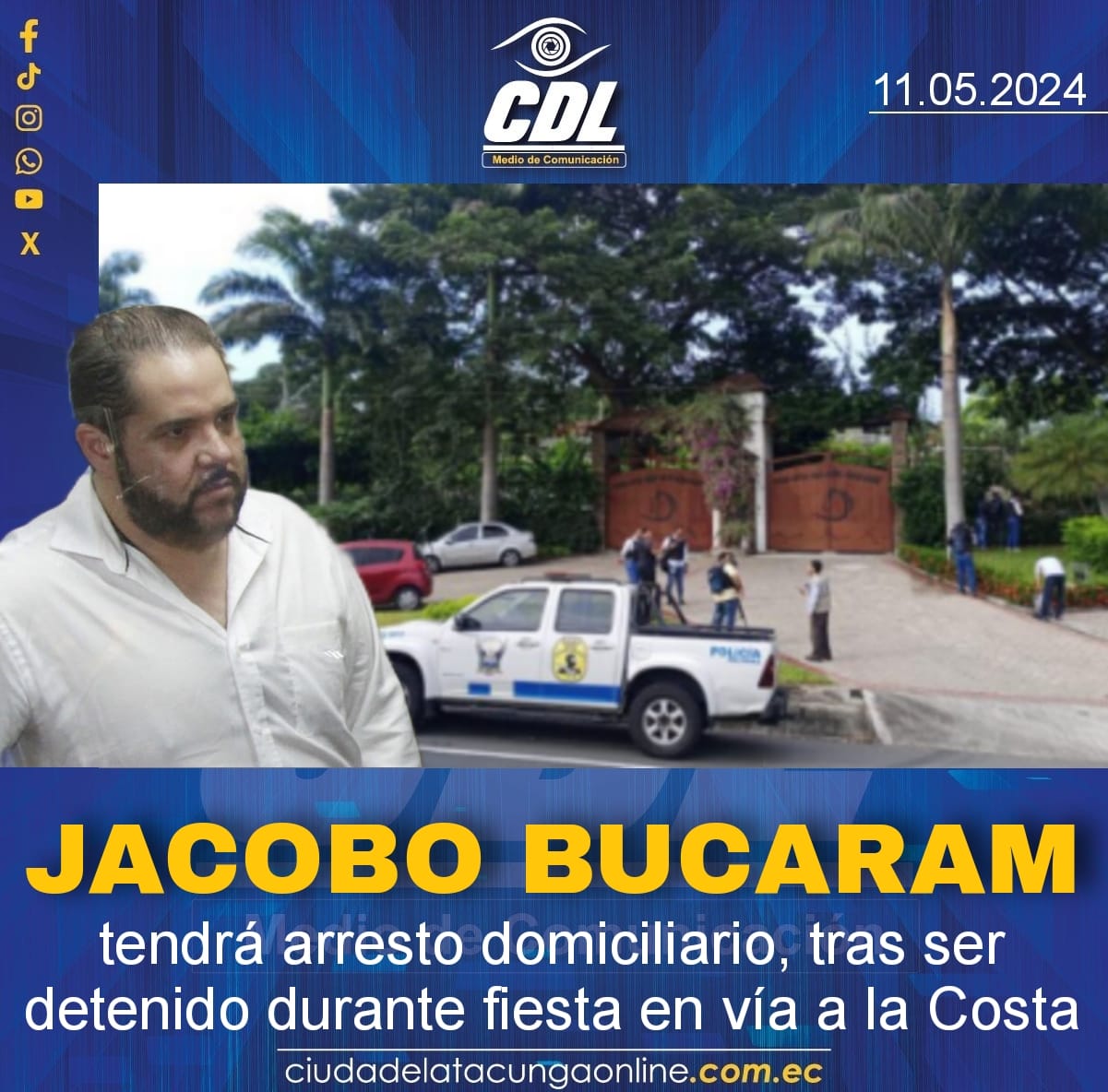 Jacobo Bucaram tendrá arresto domiciliario, tras ser detenido durante fiesta en vía a la Costa