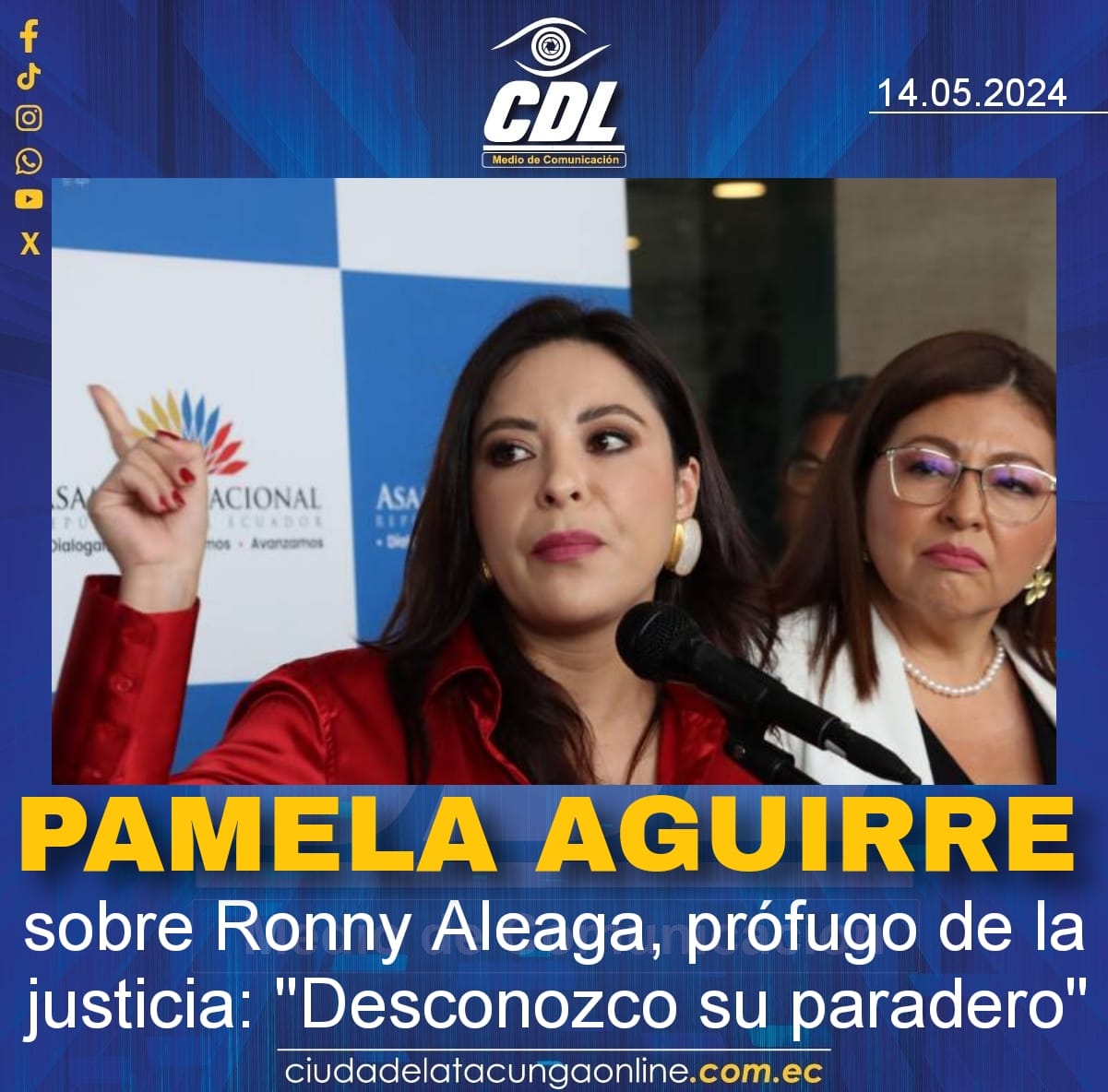 Pamela Aguirre sobre Ronny Aleaga, prófugo de la justicia: «Desconozco su paradero»