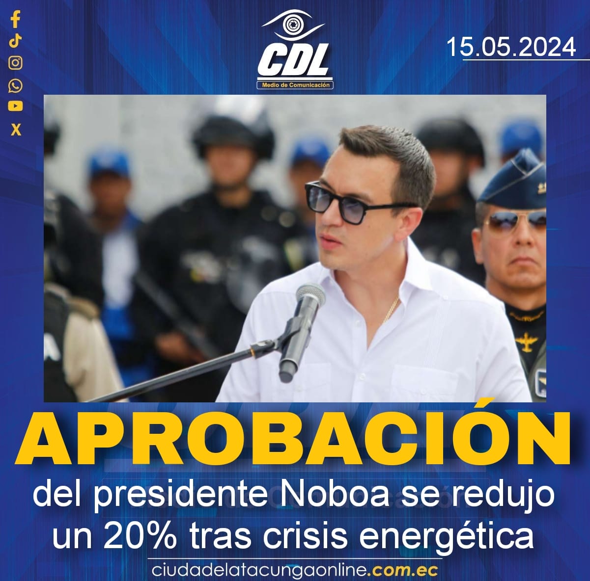Aprobación del presidente Noboa se redujo un 20% tras crisis energética