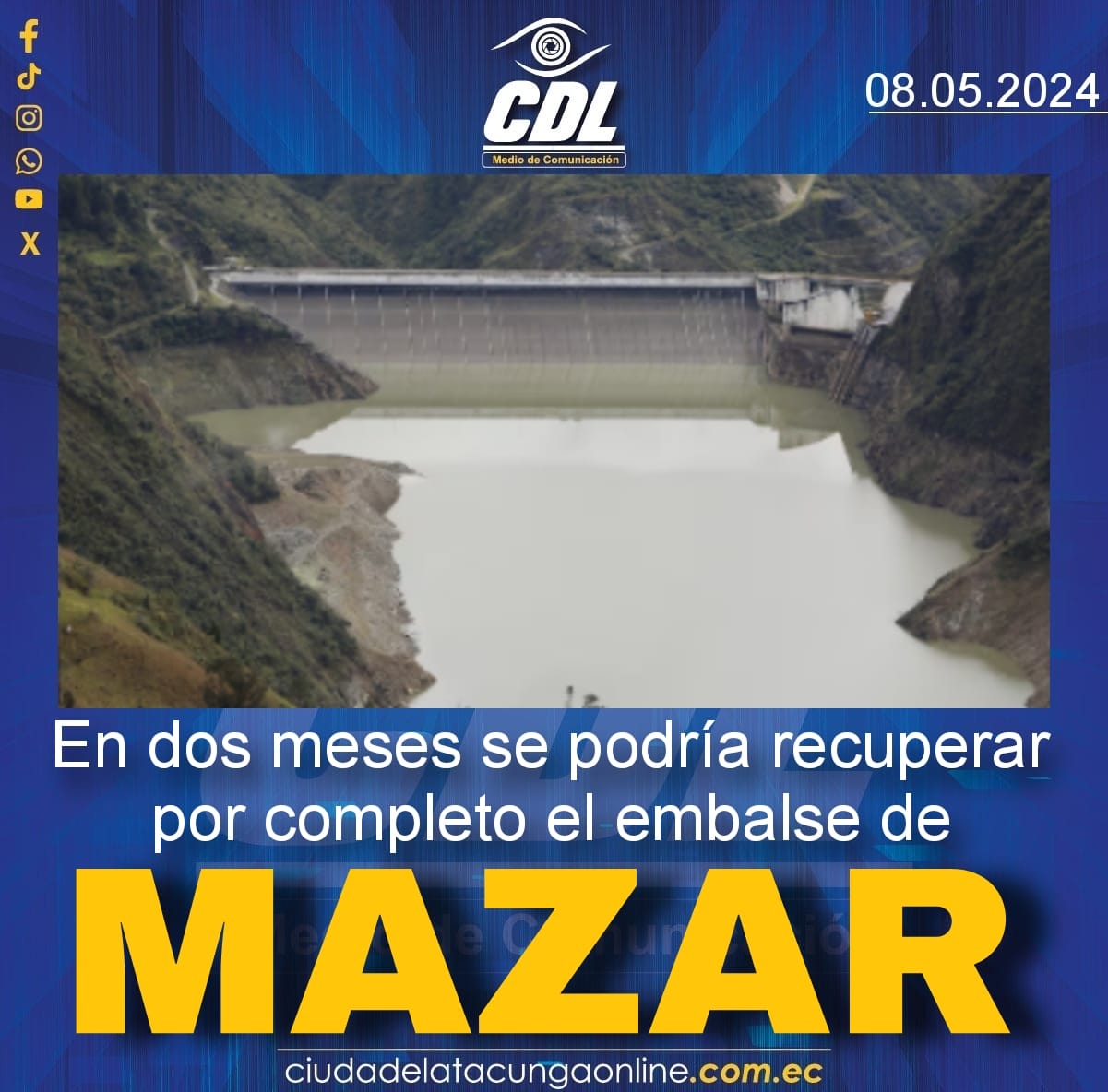 En dos meses se podría recuperar por completo el embalse de Mazar, dice el Ministro Luque