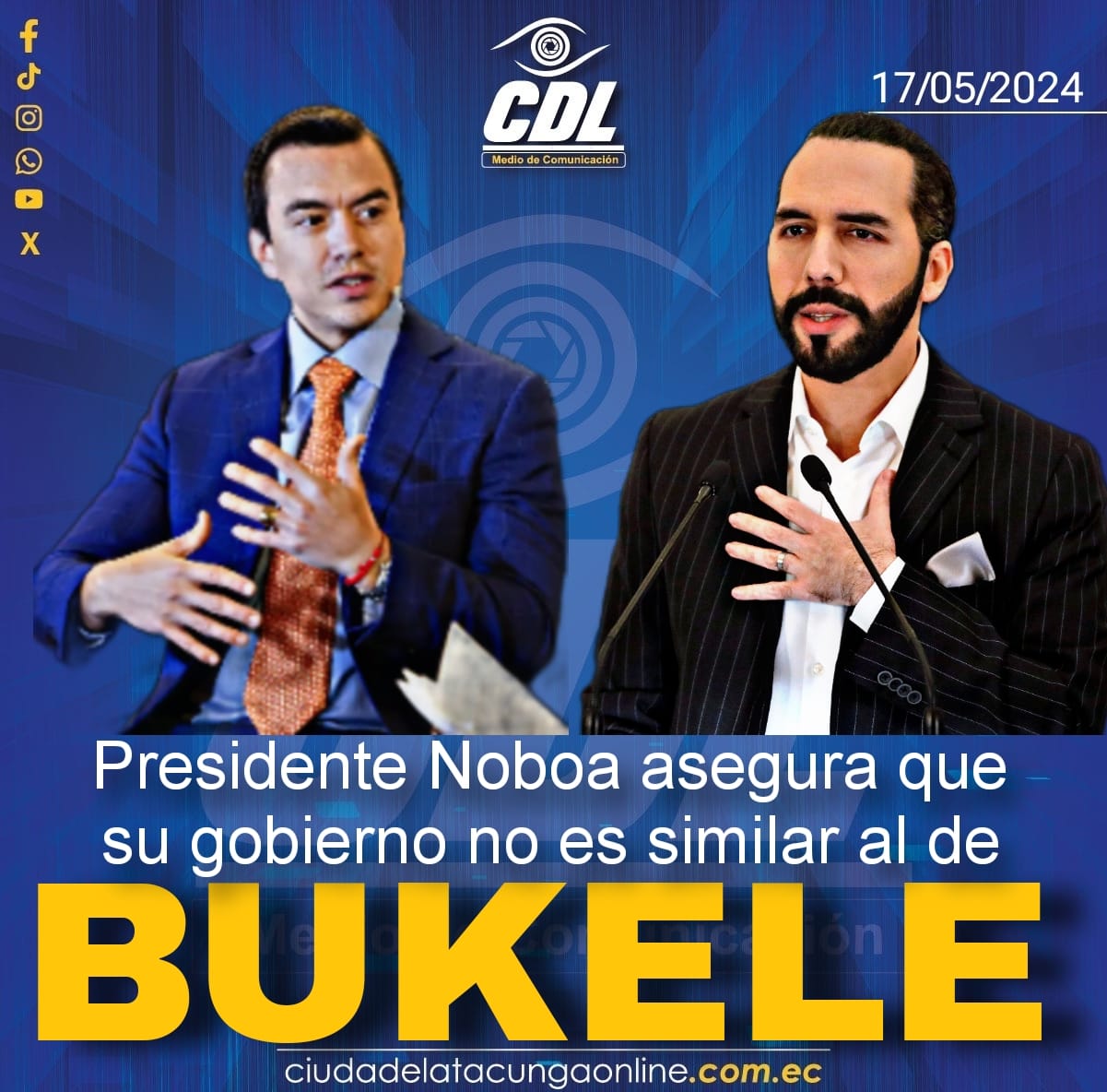 Presidente Noboa asegura que su gobierno no es similar al de Bukele
