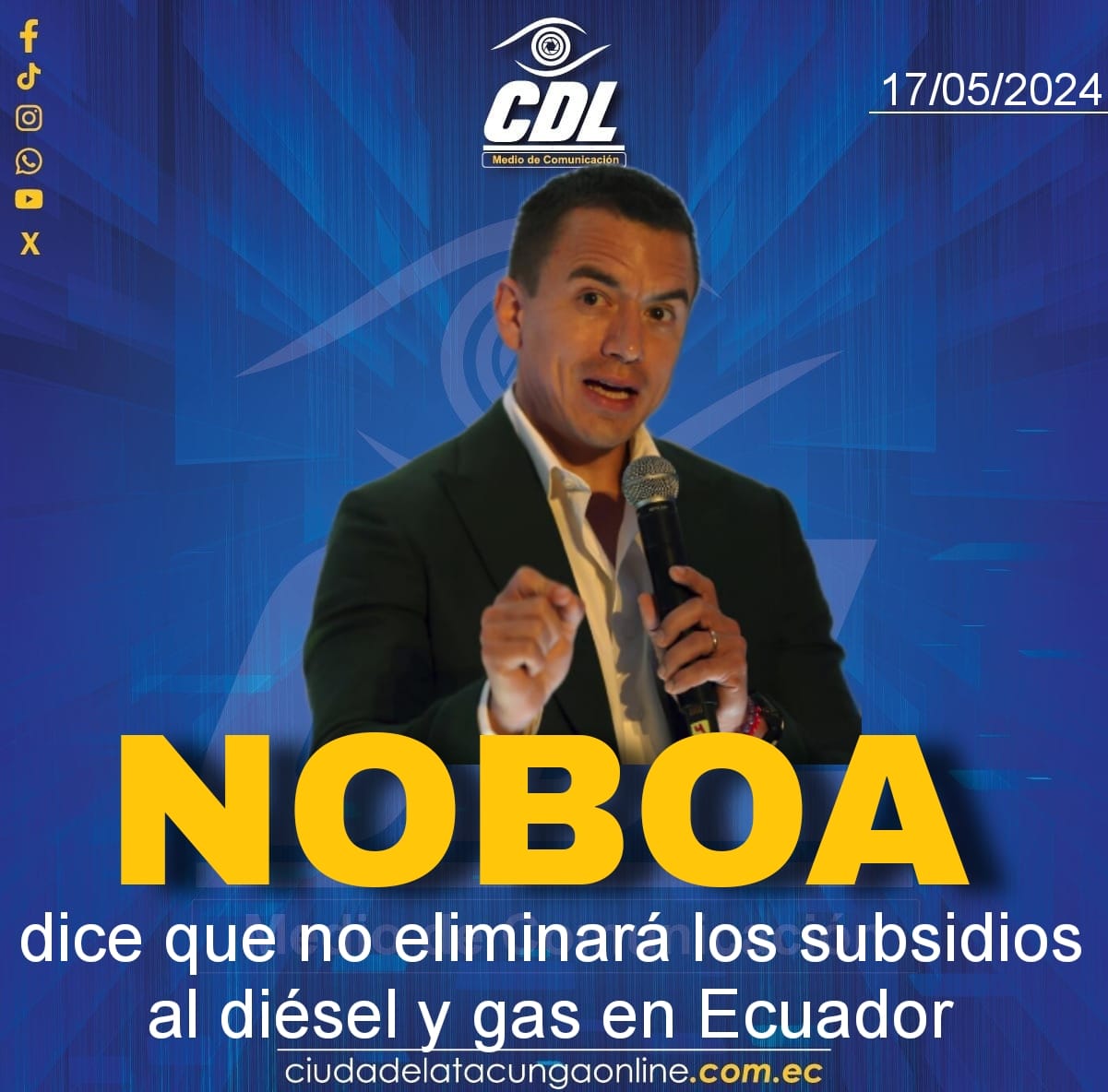 Noboa dice que no eliminará los subsidios al diésel y gas en Ecuador