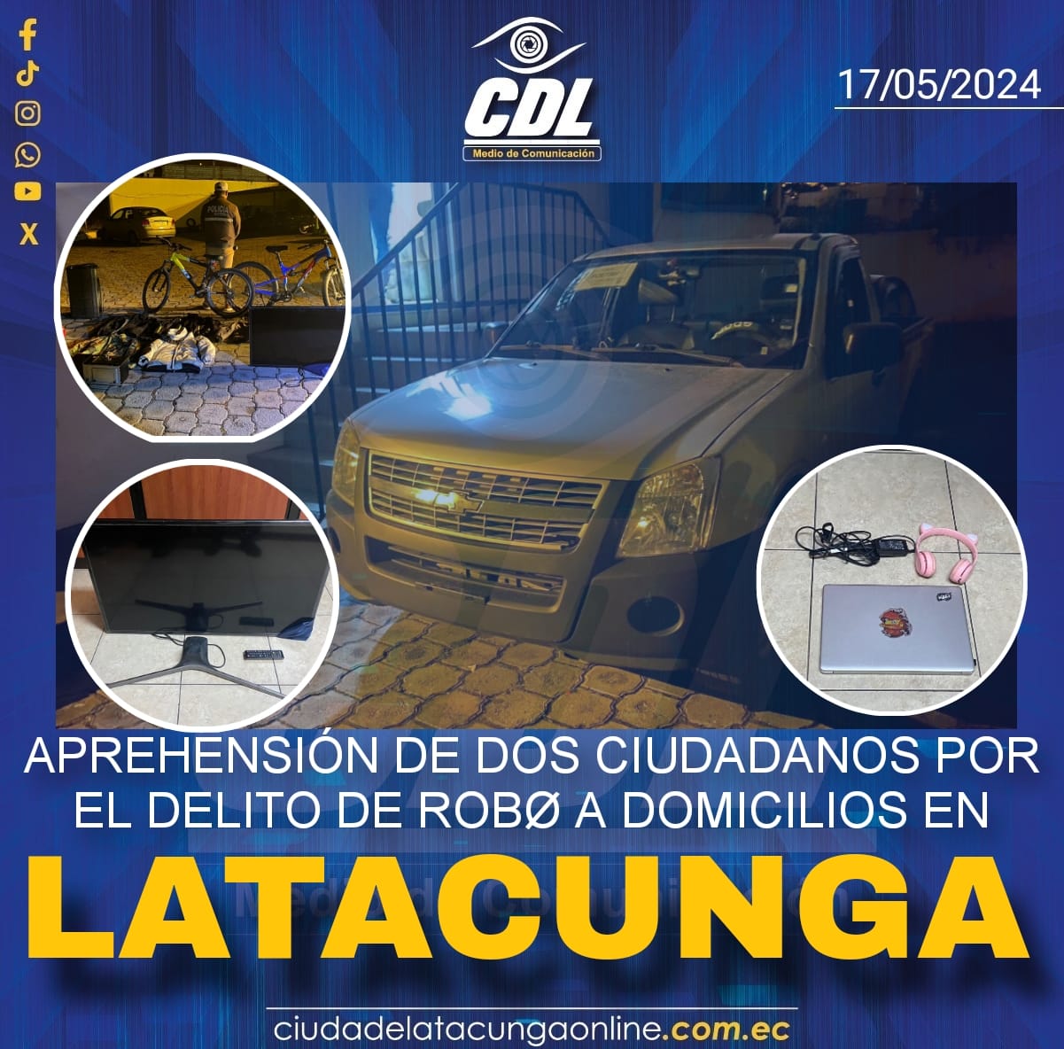 APREHENSIÓN DE DOS CIUDADANOS POR EL DELITO DE ROBO A DOMICILIOS EN LATACUNGA