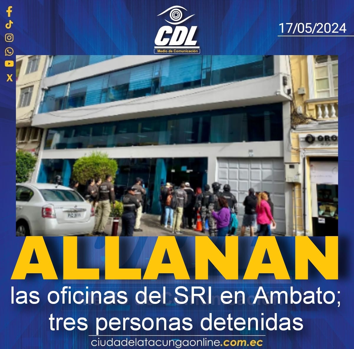 Caso Riesgos: Allanan las oficinas del SRI en Ambato; tres personas detenidas