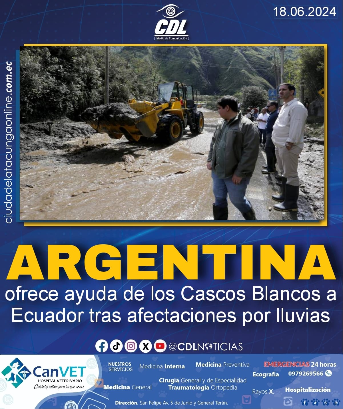 Argentina ofrece ayuda de los Cascos Blancos a Ecuador tras afectaciones por lluvias