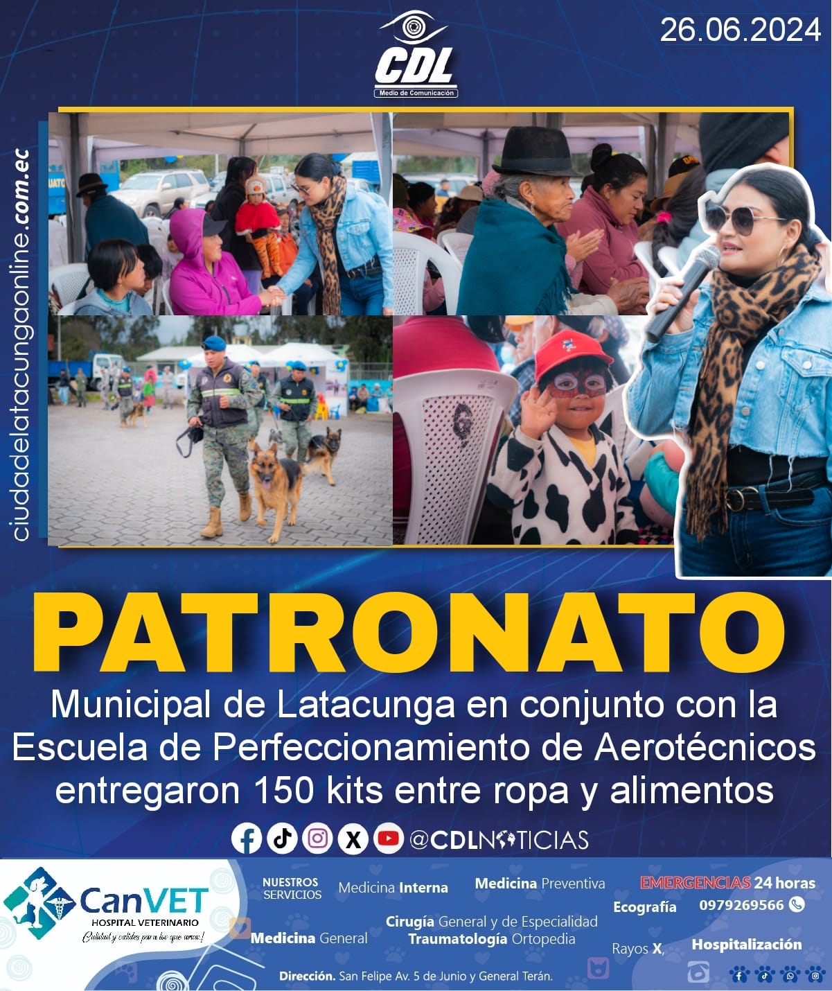 Patronato Municipal de Latacunga en conjunto con la Escuela de Perfeccionamiento de Aerotécnicos entregaron 150 kits entre ropa y alimentos