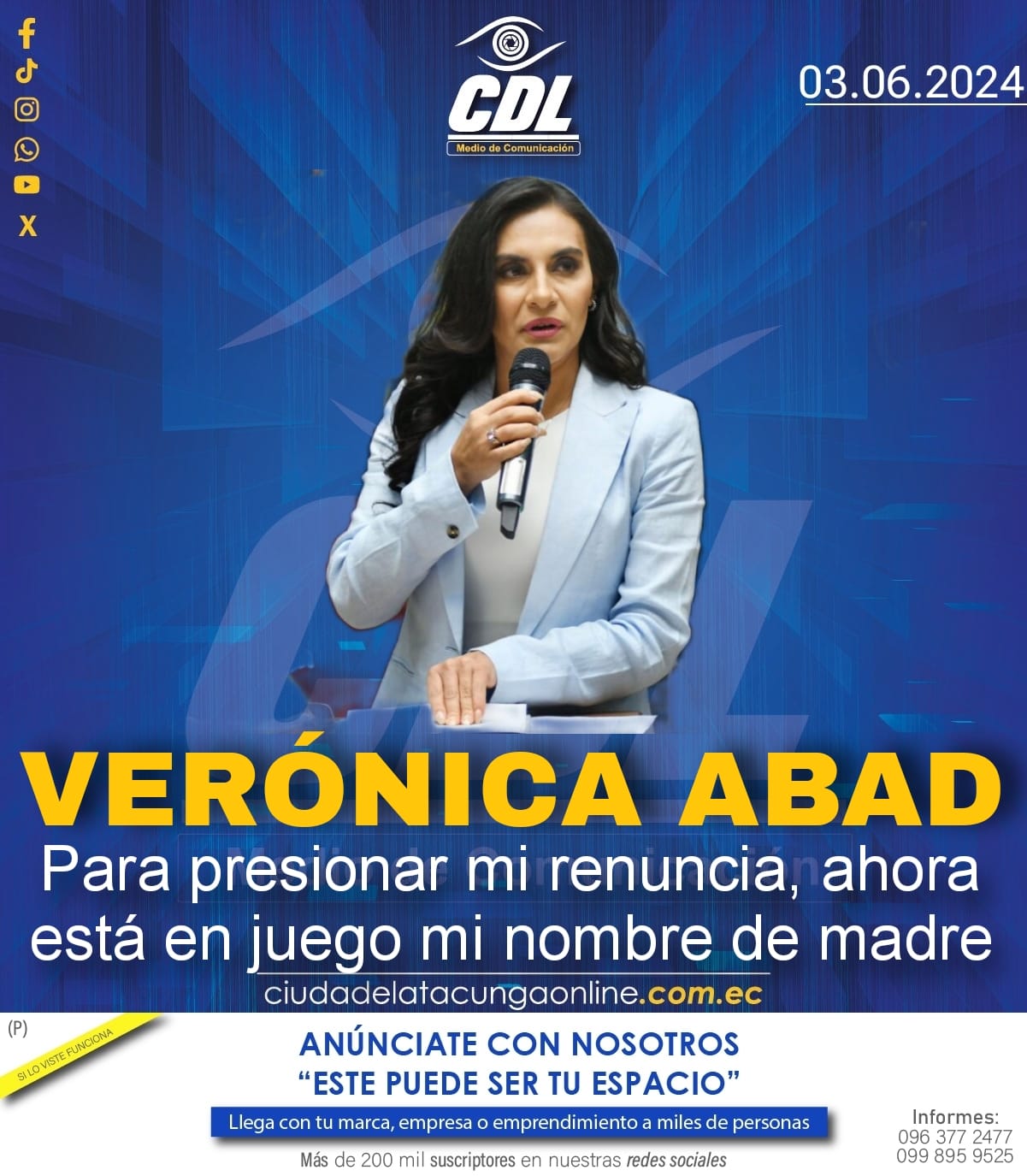 Verónica Abad: Para presionar mi renuncia, ahora está en juego mi nombre de madre