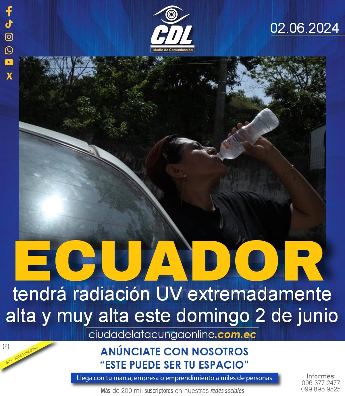 Ecuador tendrá radiación UV extremadamente alta y muy alta este domingo 2 de junio
