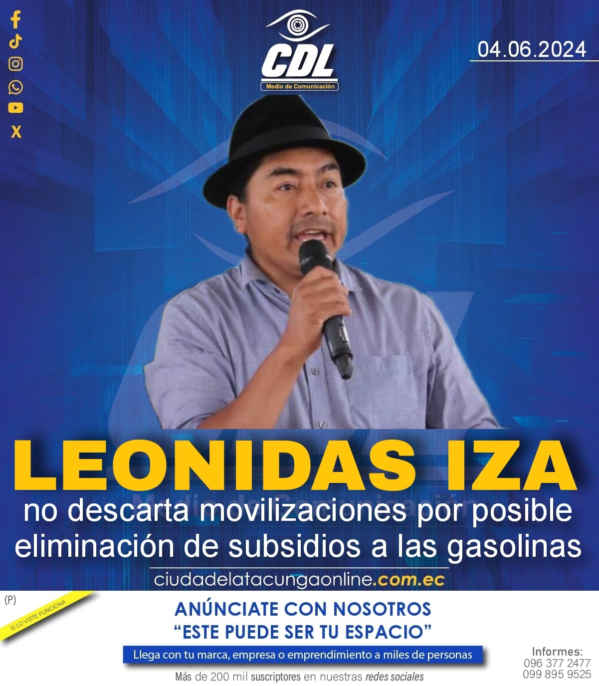 Leonidas Iza no descarta movilizaciones por posible eliminación de subsidios a las gasolinas