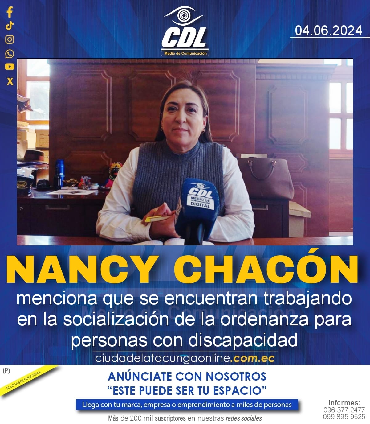Concejala menciona que se encuentran trabajando en la socialización de la ordenanza para personas con discapacidad