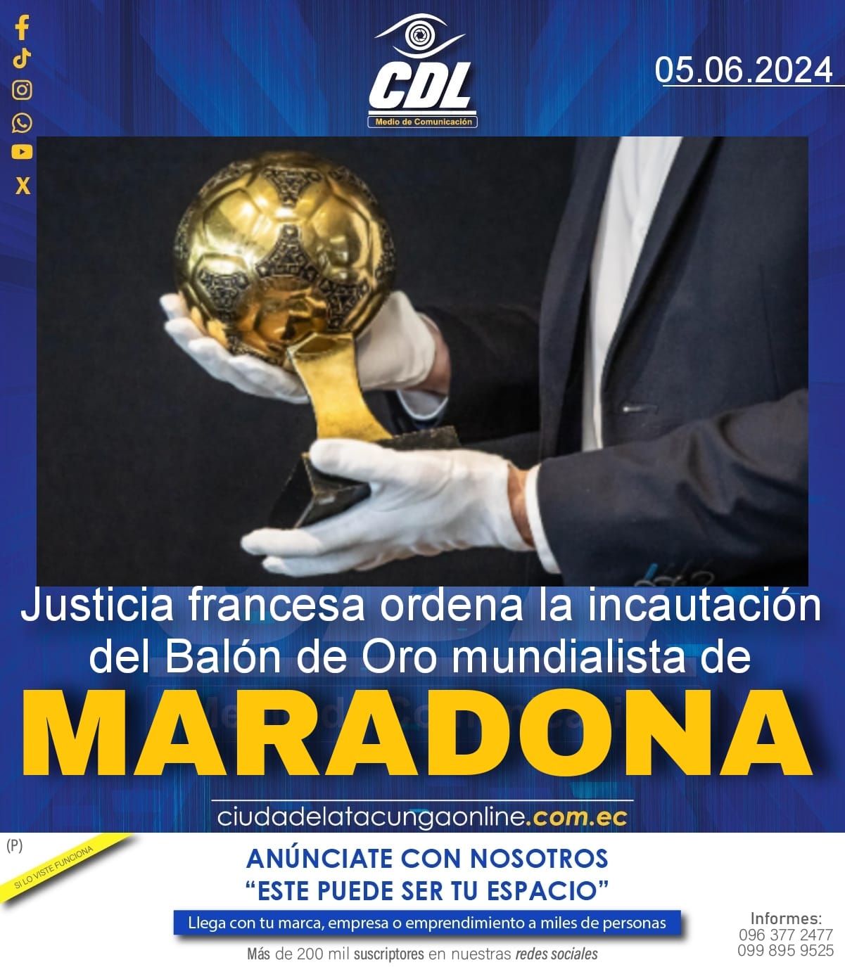 Justicia francesa ordena la incautación del Balón de Oro mundialista de Maradona