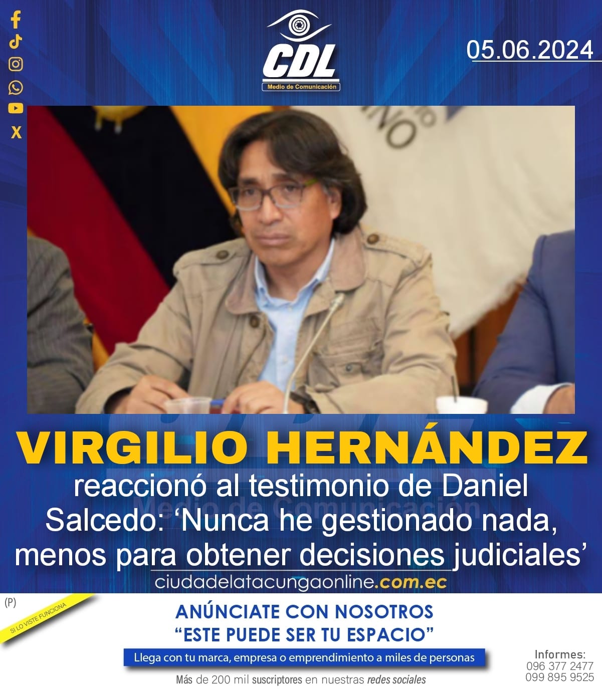 Virgilio Hernández reaccionó al testimonio de Daniel Salcedo: ‘Nunca he gestionado nada, menos para obtener decisiones judiciales’