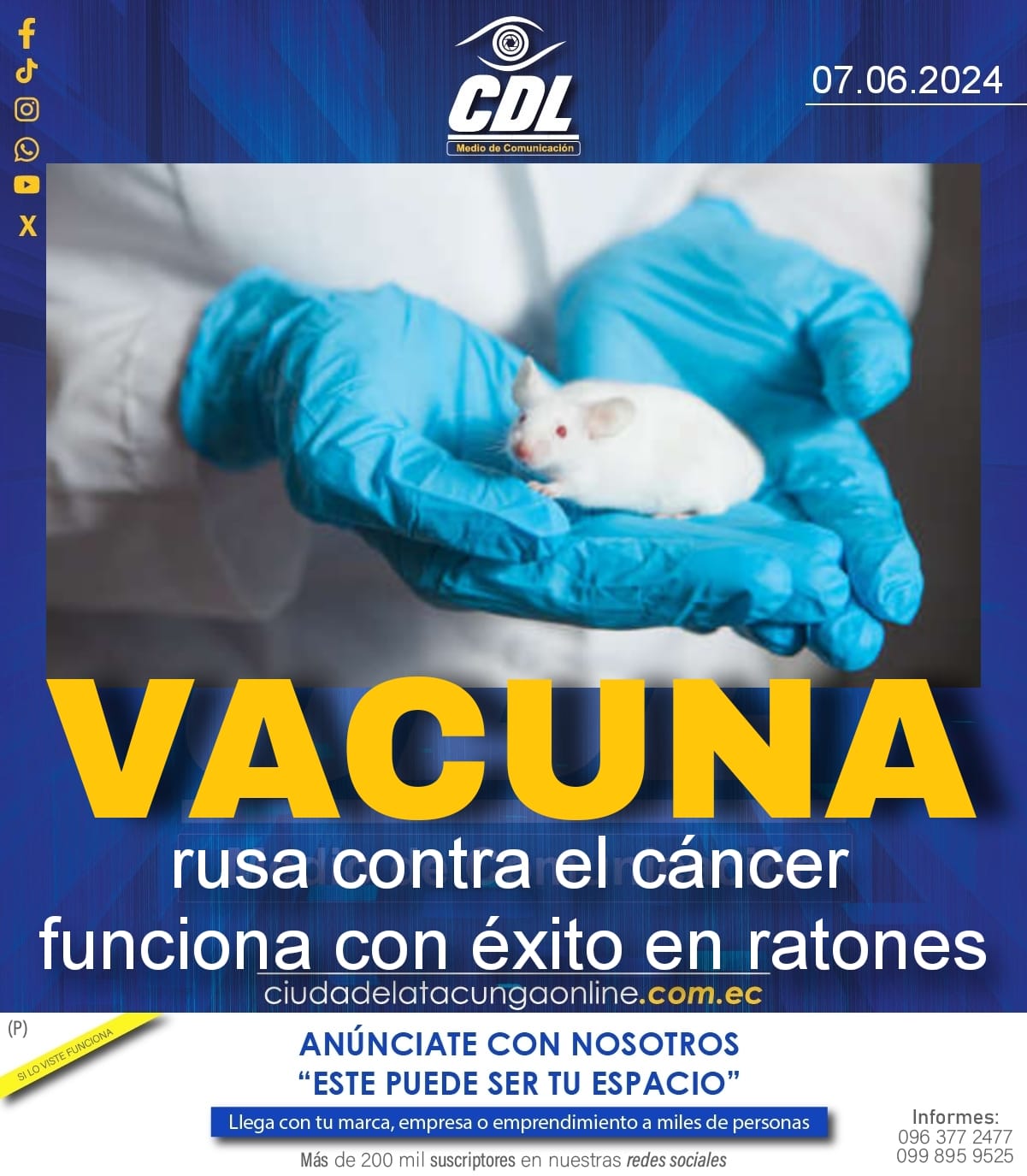 Vacuna rusa contra el cáncer funciona con éxito en ratones