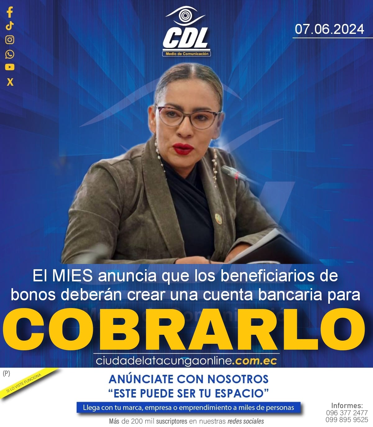 El MIES anuncia que los beneficiarios de bonos deberán crear una cuenta bancaria para cobrarlo