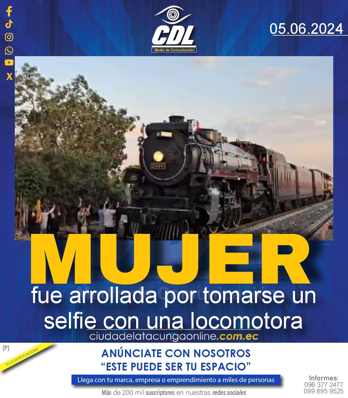 Mujer fue arrollada por tomarse un selfie con una locomotora