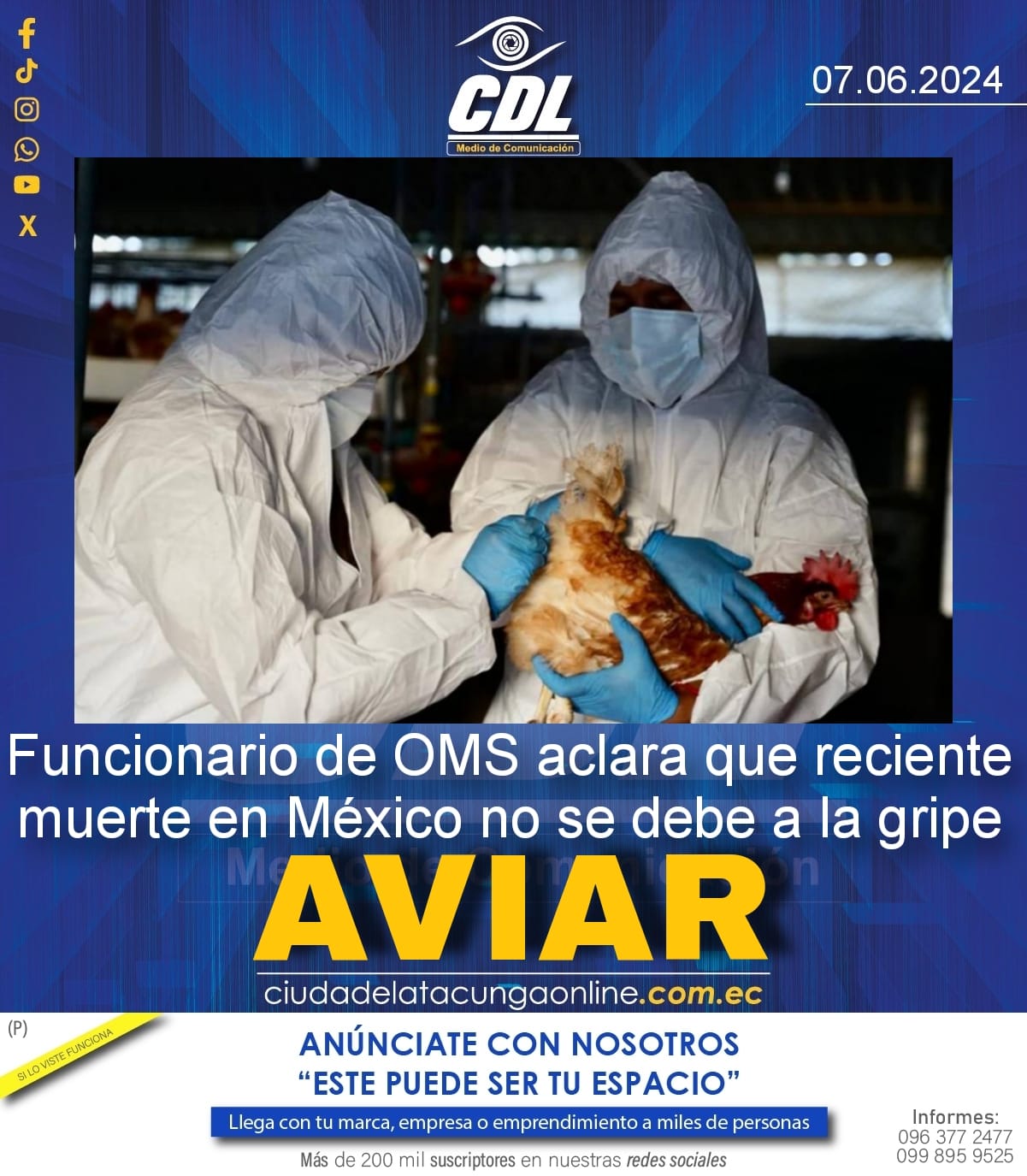 Funcionario de OMS aclara que reciente muerte en México no se debe a la gripe aviar