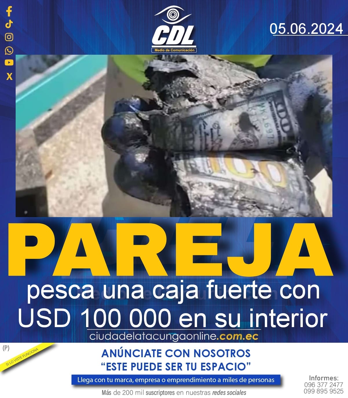 Una pareja pesca una caja fuerte con USD 100 000 en su interior