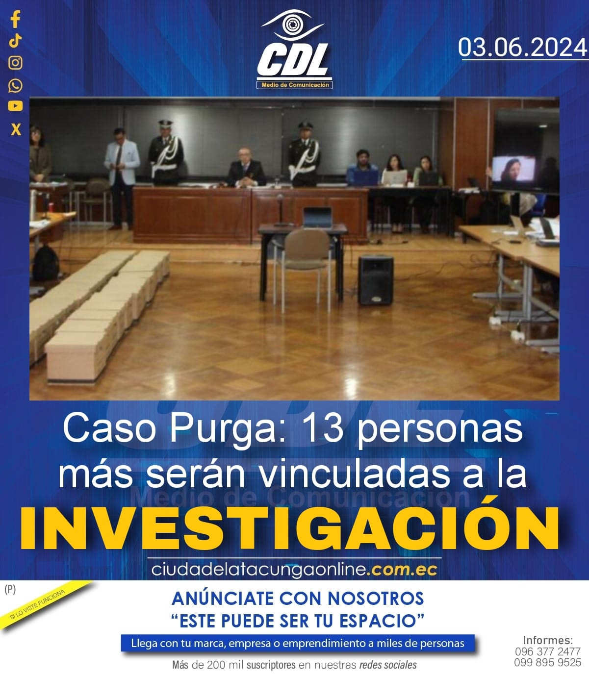 Caso Purga: 13 personas más serán vinculadas a la investigación