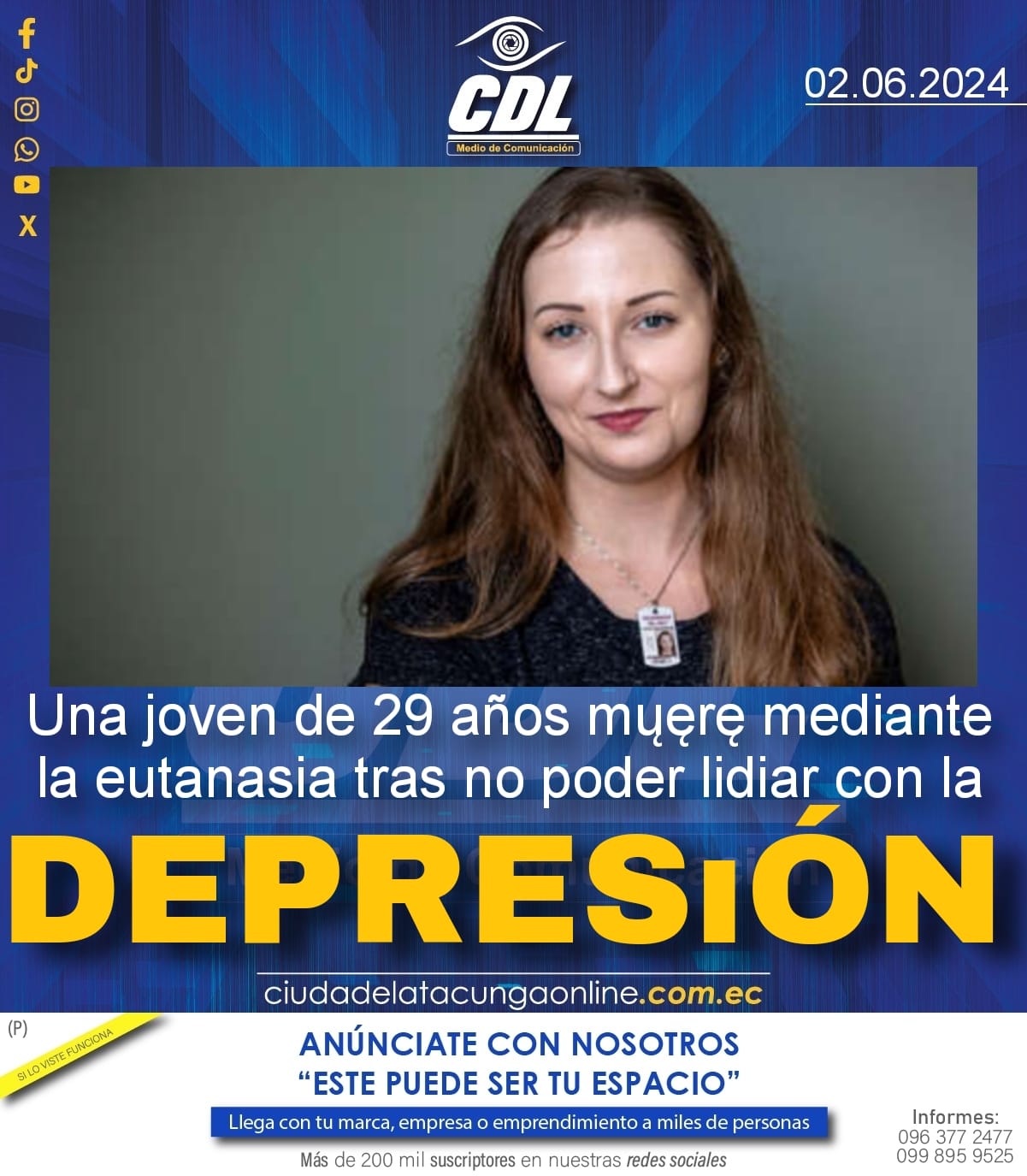Una joven de 29 años mųere mediante la eutanasia tras no poder lidiar con la depręsıón