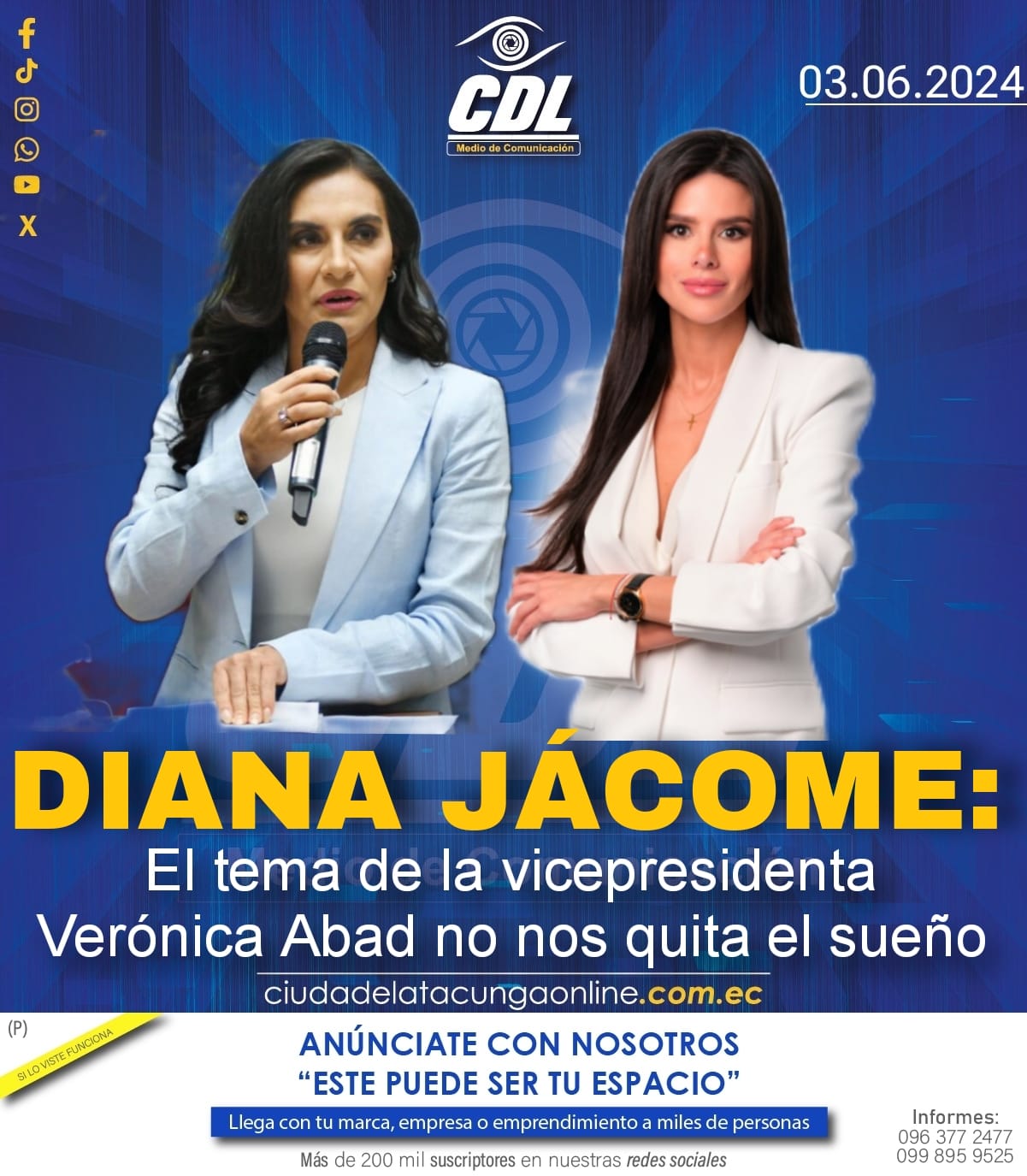 Diana Jácome: El tema de la vicepresidenta Verónica Abad no nos quita el sueño