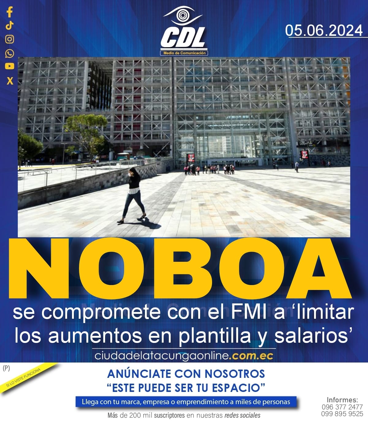 Noboa se compromete con el FMI a ‘limitar los aumentos en plantilla y salarios’