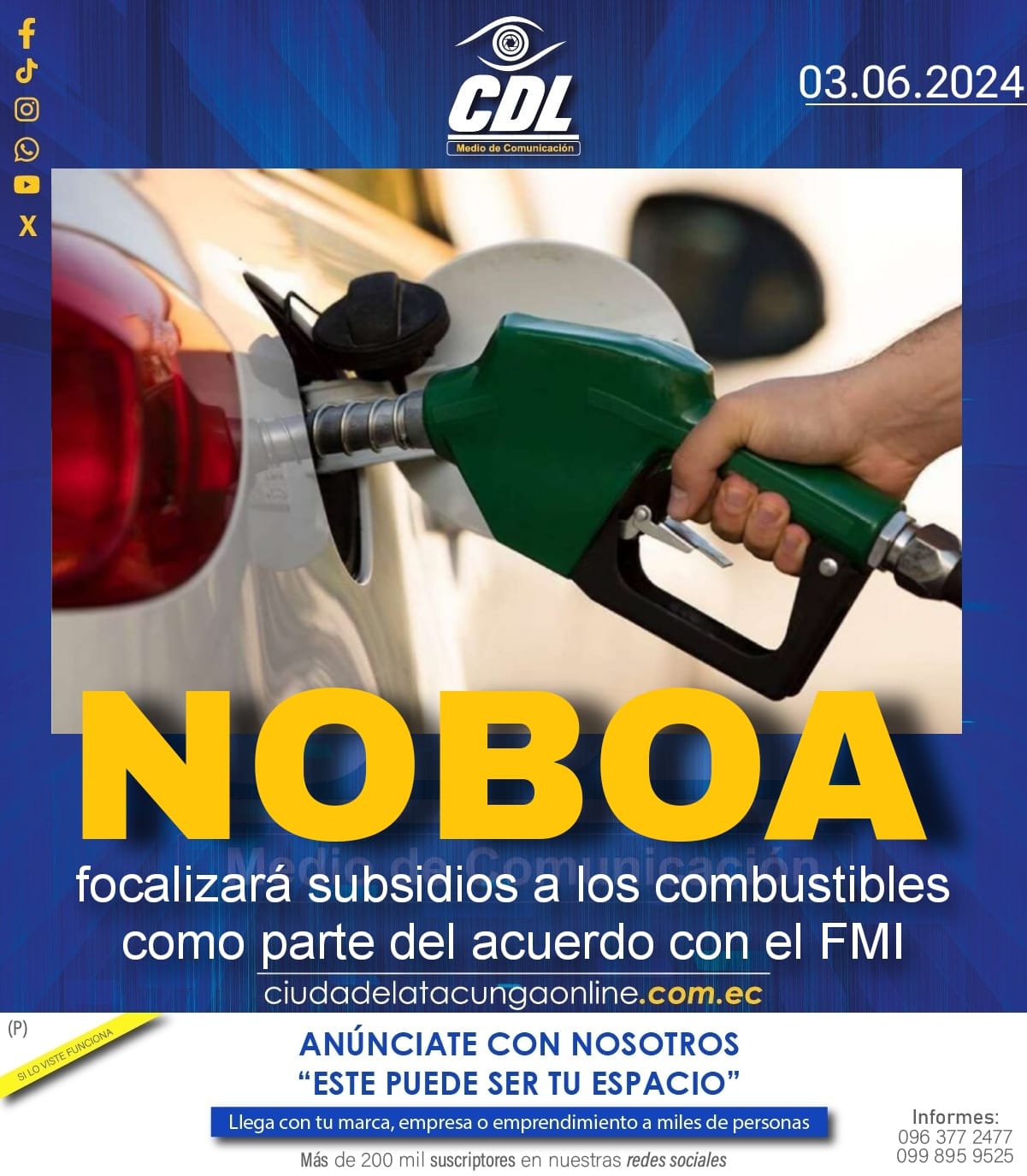 Noboa focalizará subsidios a los combustibles como parte del acuerdo con el FMI