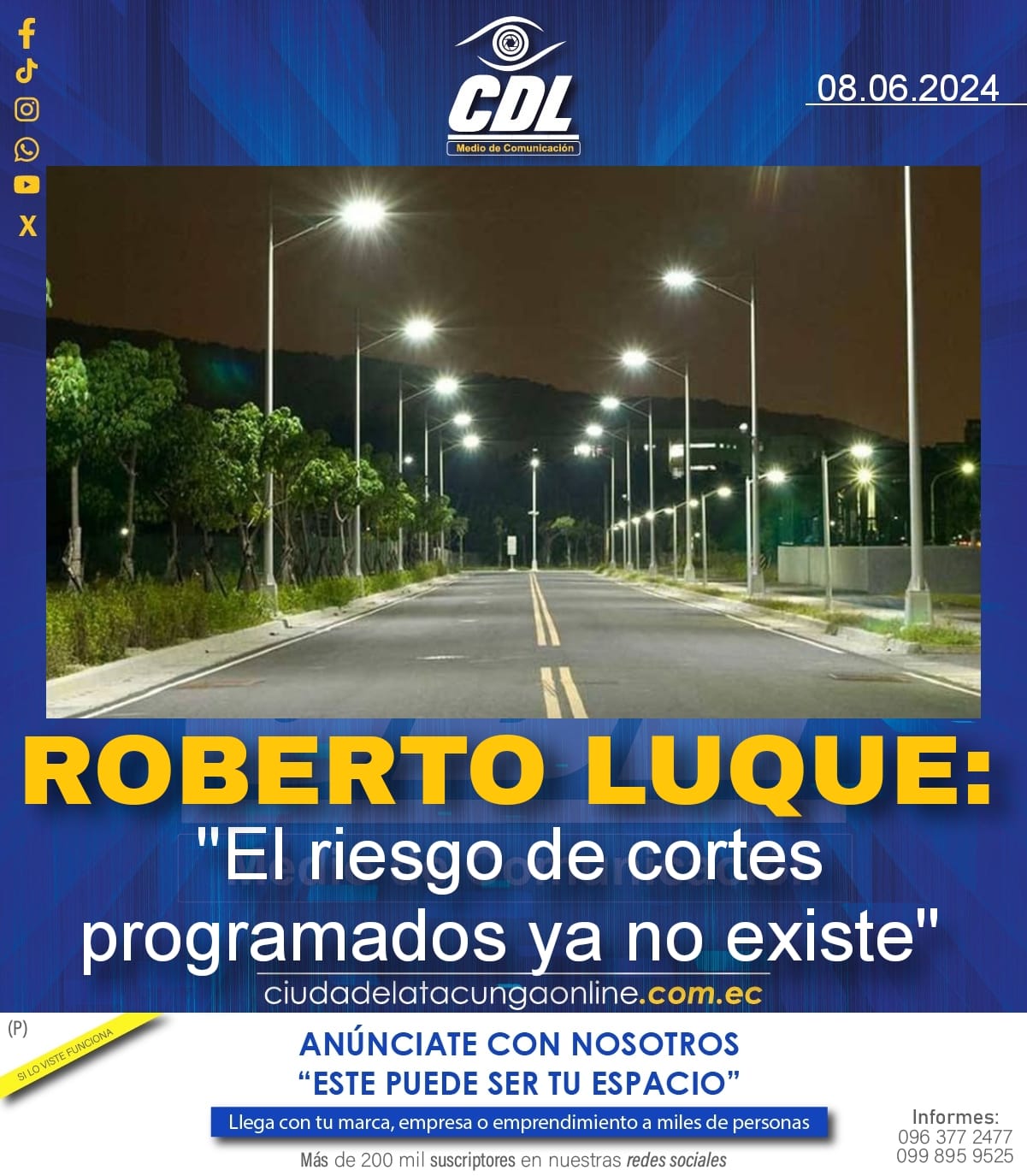 Roberto Luque: «El riesgo de cortes programados ya no existe»