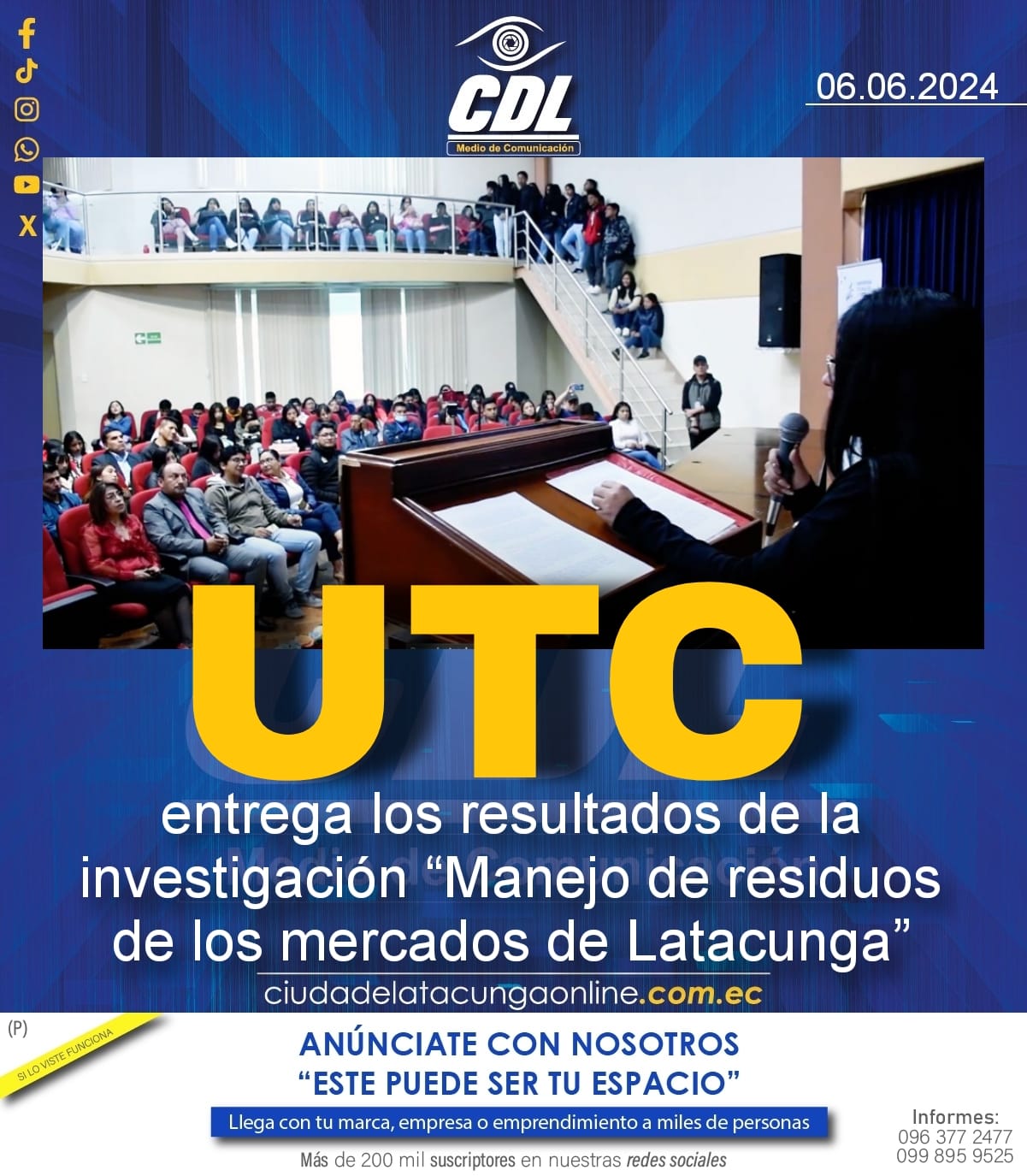 UTC entrega los resultados de la investigación “Manejo de residuos de los mercados de Latacunga”.