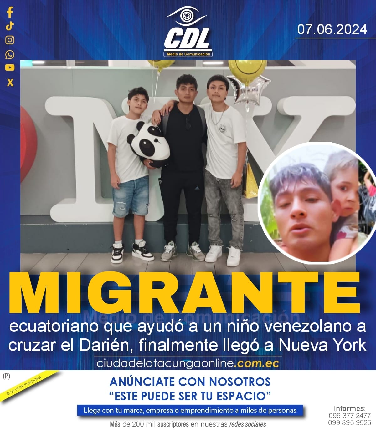 Alejandro Bueno, el migrante ecuatoriano que ayudó a un niño venezolano a cruzar el Darién, finalmente llegó a Nueva York
