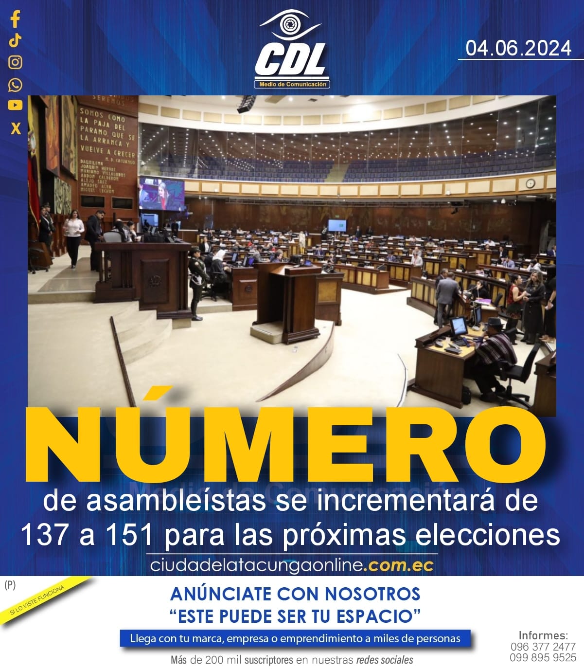 Número de asambleístas se incrementará de 137 a 151 para las próximas elecciones