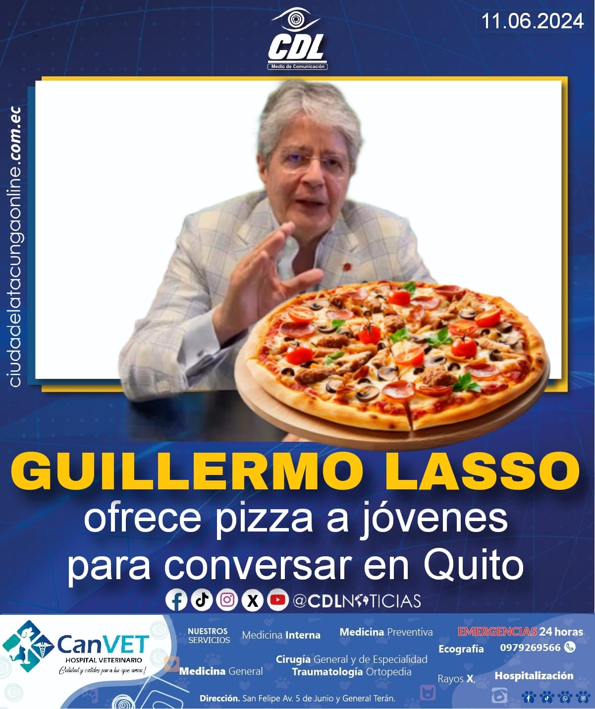 Guillermo Lasso ofrece pizza a jóvenes para conversar en Quito