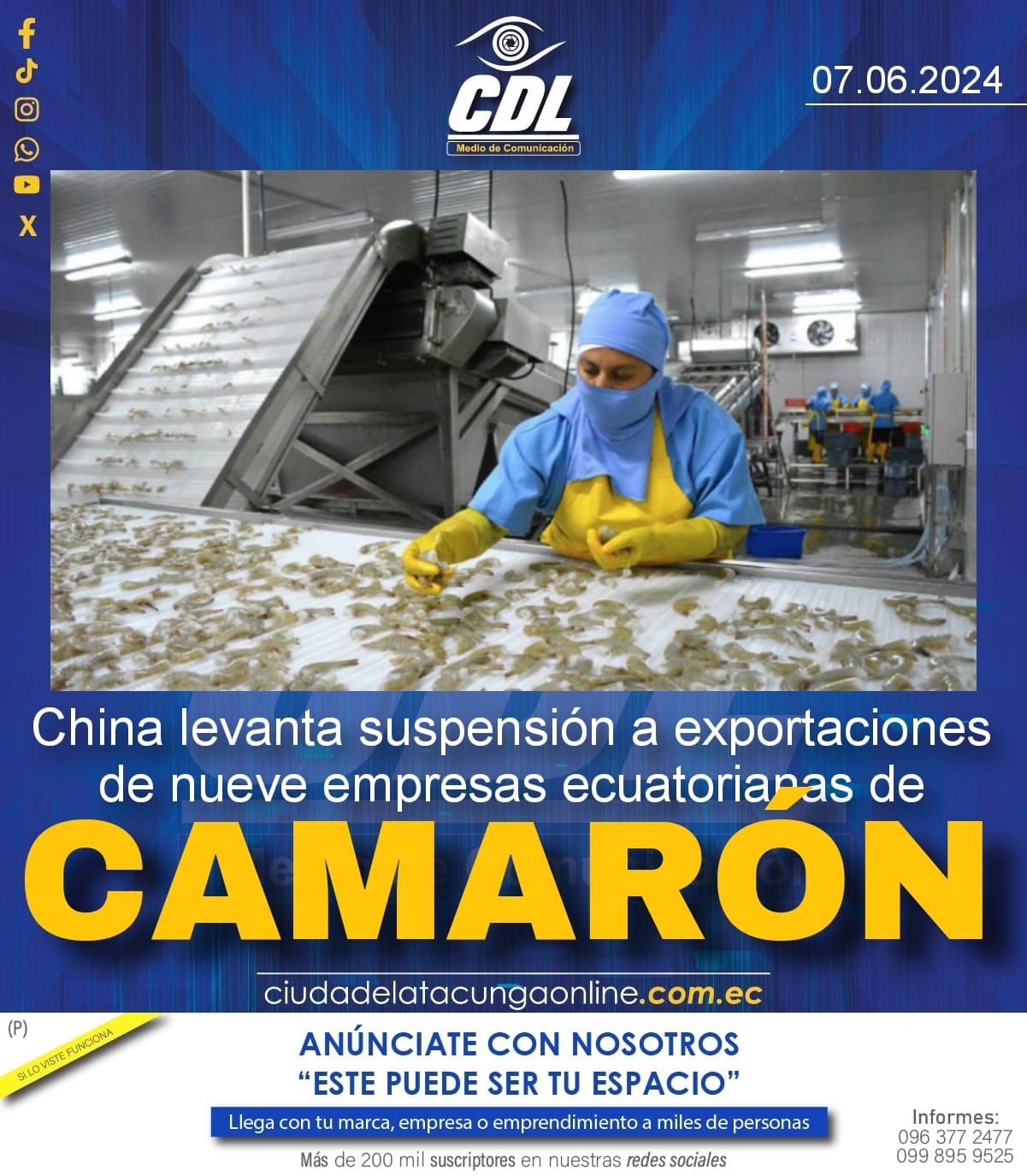 China levanta suspensión a exportaciones de nueve empresas ecuatorianas de camarón