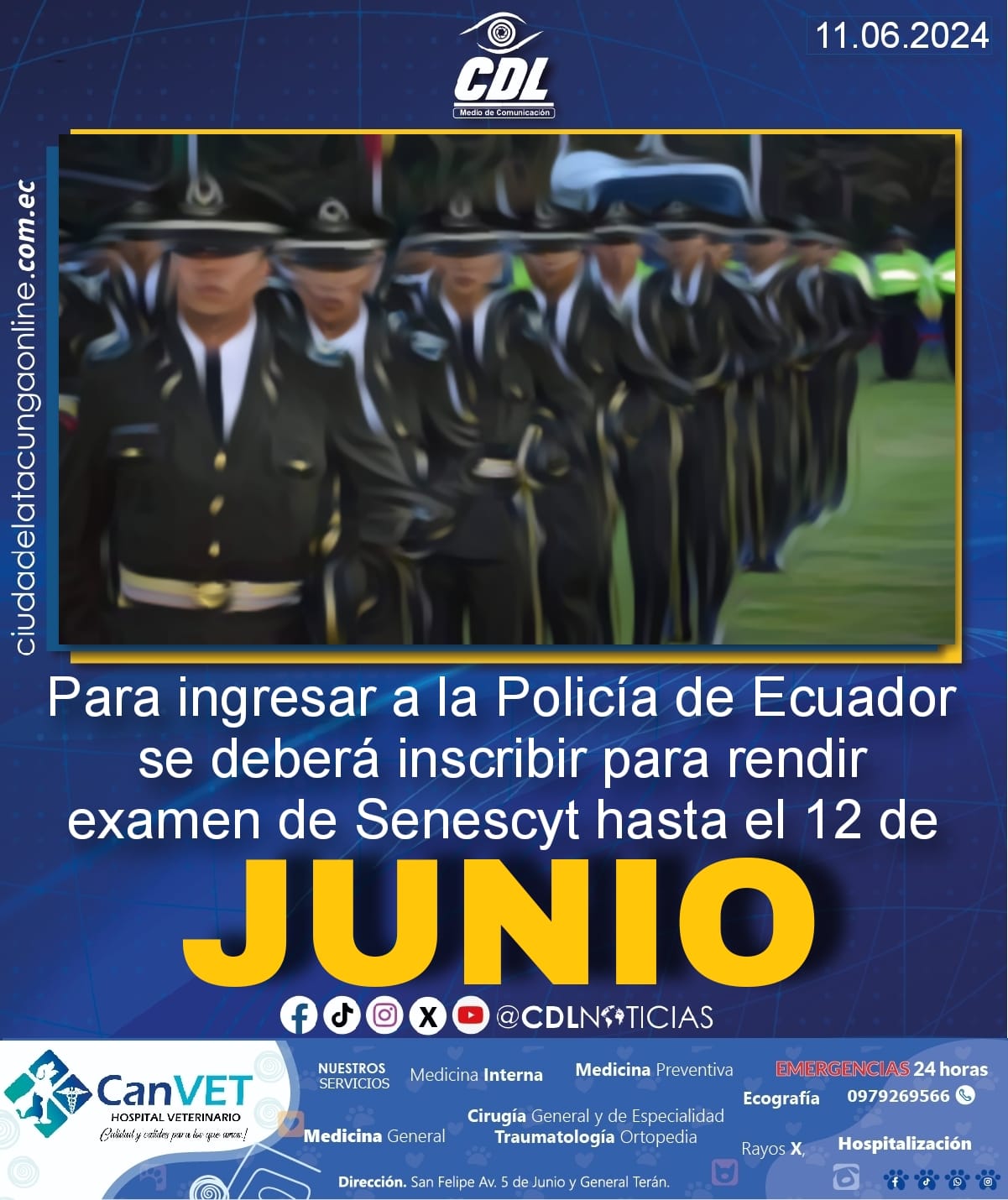 Para ingresar a la Policía de Ecuador se deberá inscribir para rendir examen de Senescyt hasta el 12 de junio
