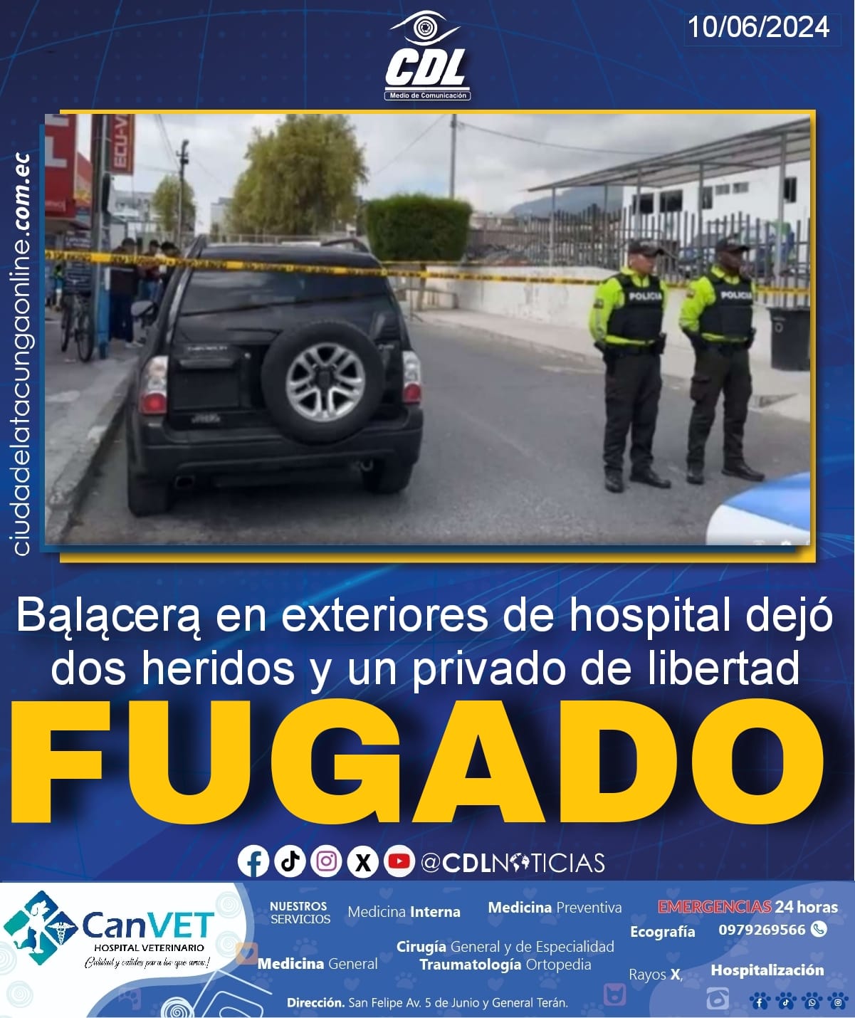 Quito: Bąlącerą en exteriores de hospital dejó dos heridos y un privado de libertad fugado