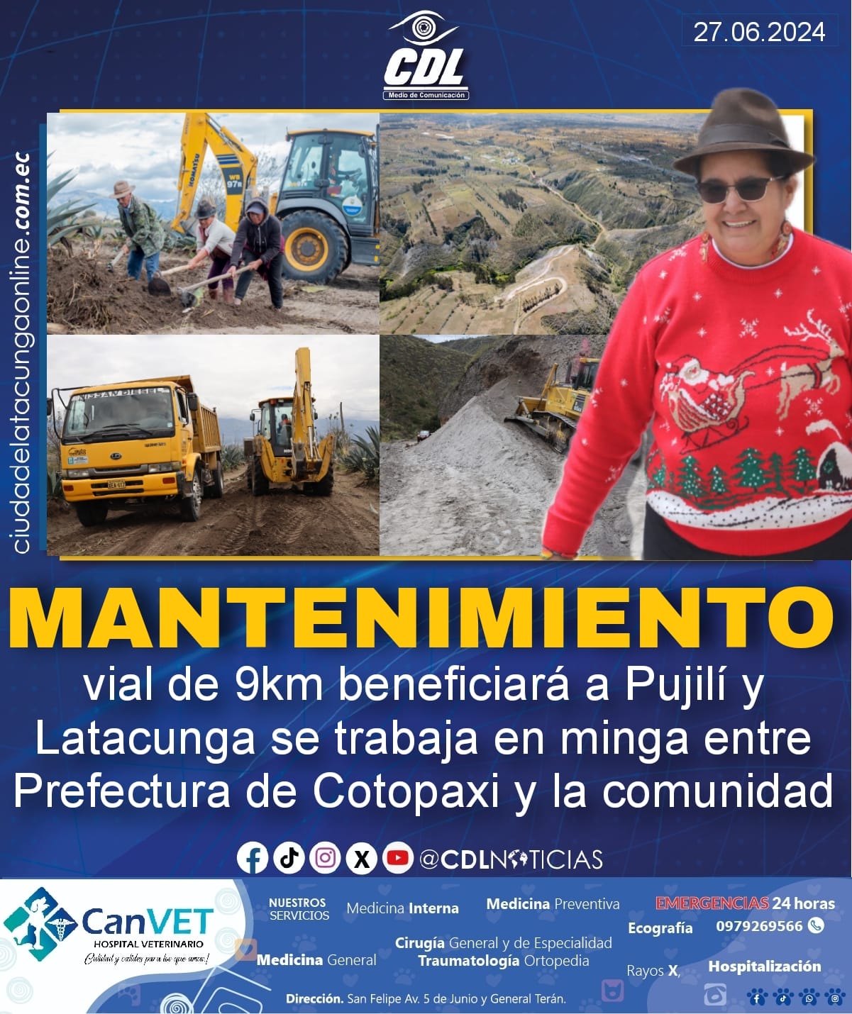 Mantenimiento vial de 9km beneficiará a Pujilí y Latacunga se trabaja en minga entre Prefectura de Cotopaxi y la comunidad